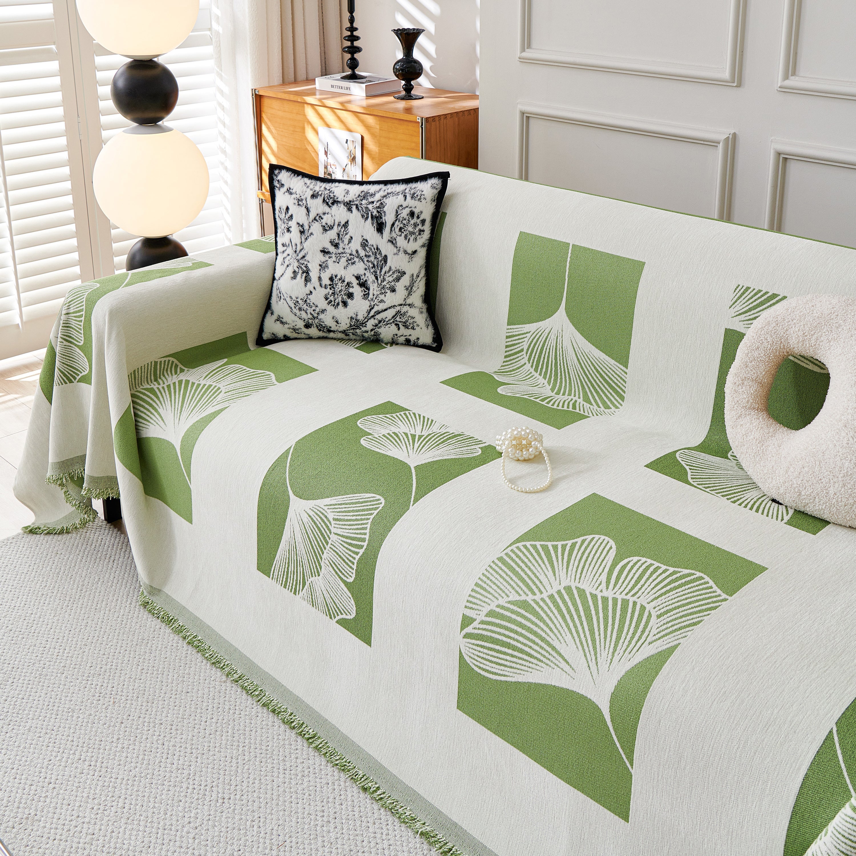 Reversible Ginkgo Leaf Furniture Slipcovers For Sofas Scratch Resistant Sectional Sofa Throw Covers