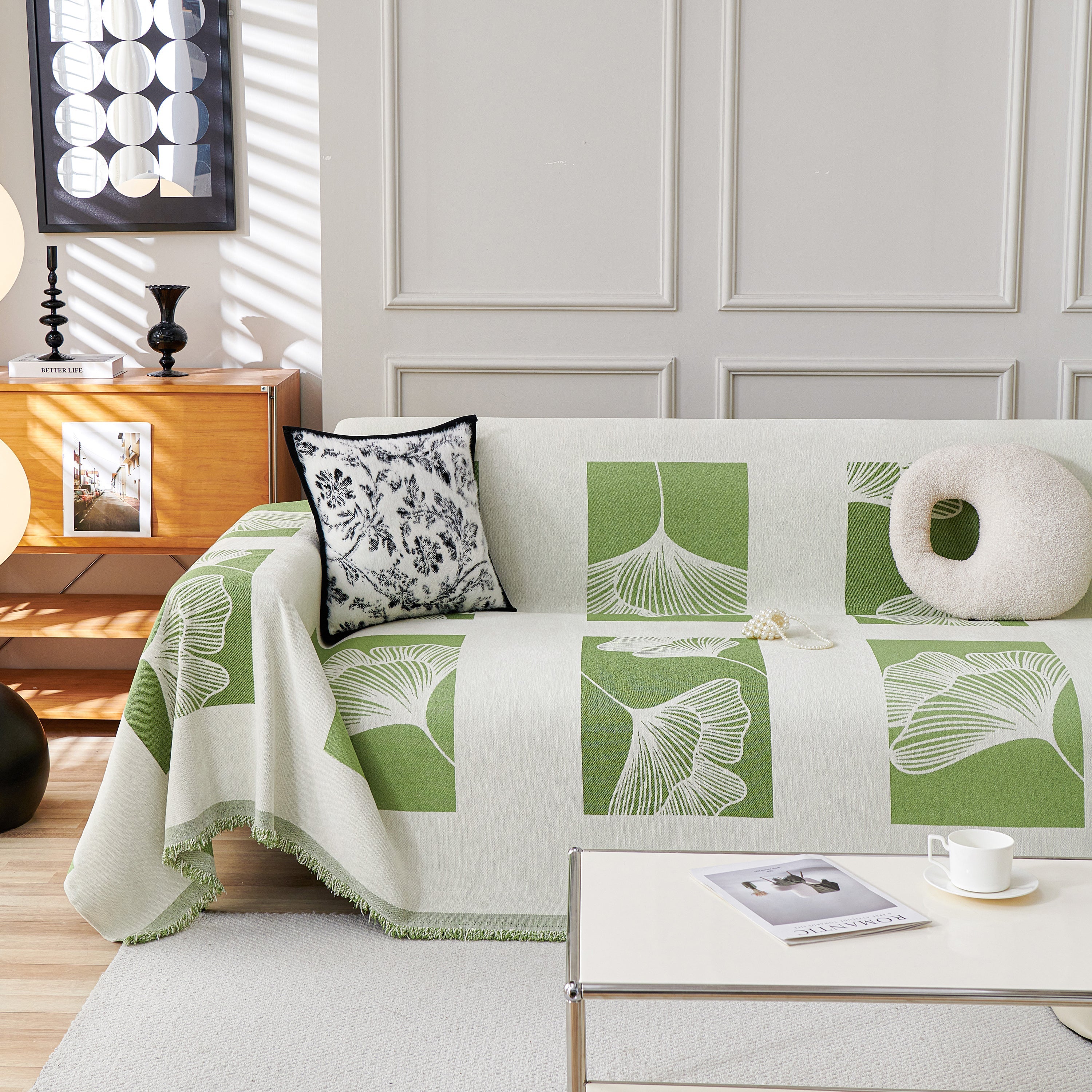 Reversible Ginkgo Leaf Furniture Slipcovers For Sofas Scratch Resistant Sectional Sofa Throw Covers