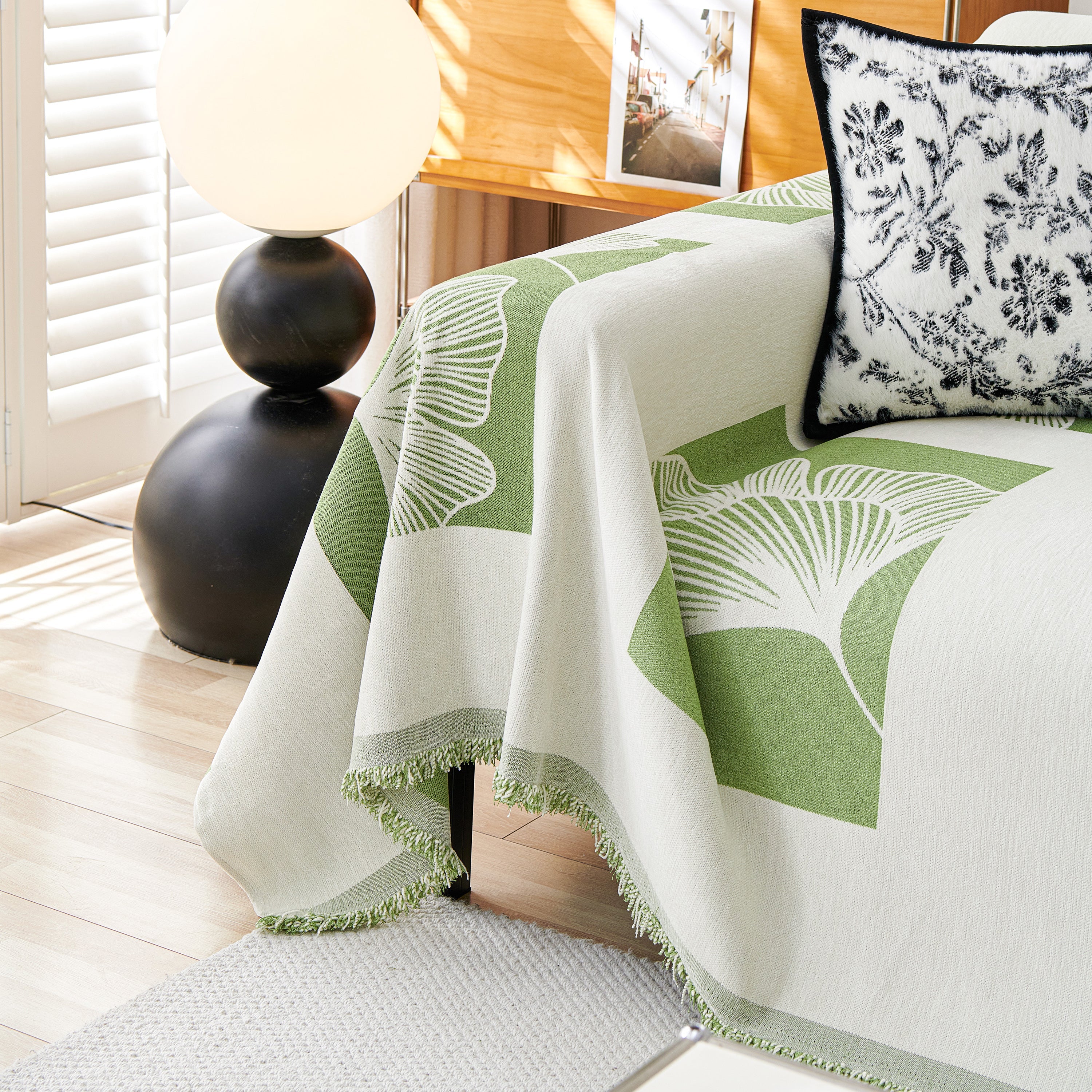 Reversible Ginkgo Leaf Furniture Slipcovers For Sofas Scratch Resistant Sectional Sofa Throw Covers