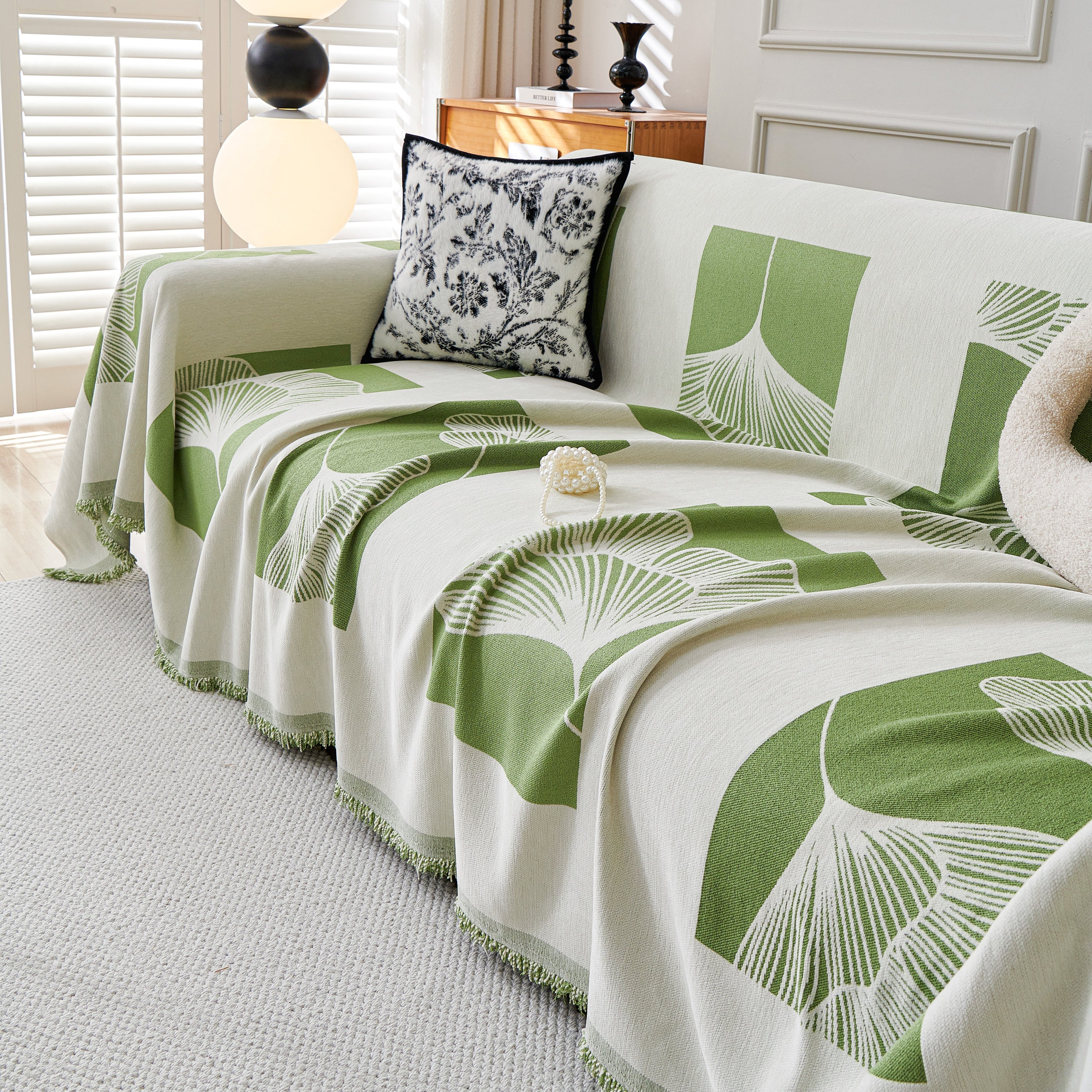 Reversible Ginkgo Leaf Furniture Slipcovers For Sofas Scratch Resistant Sectional Sofa Throw Covers