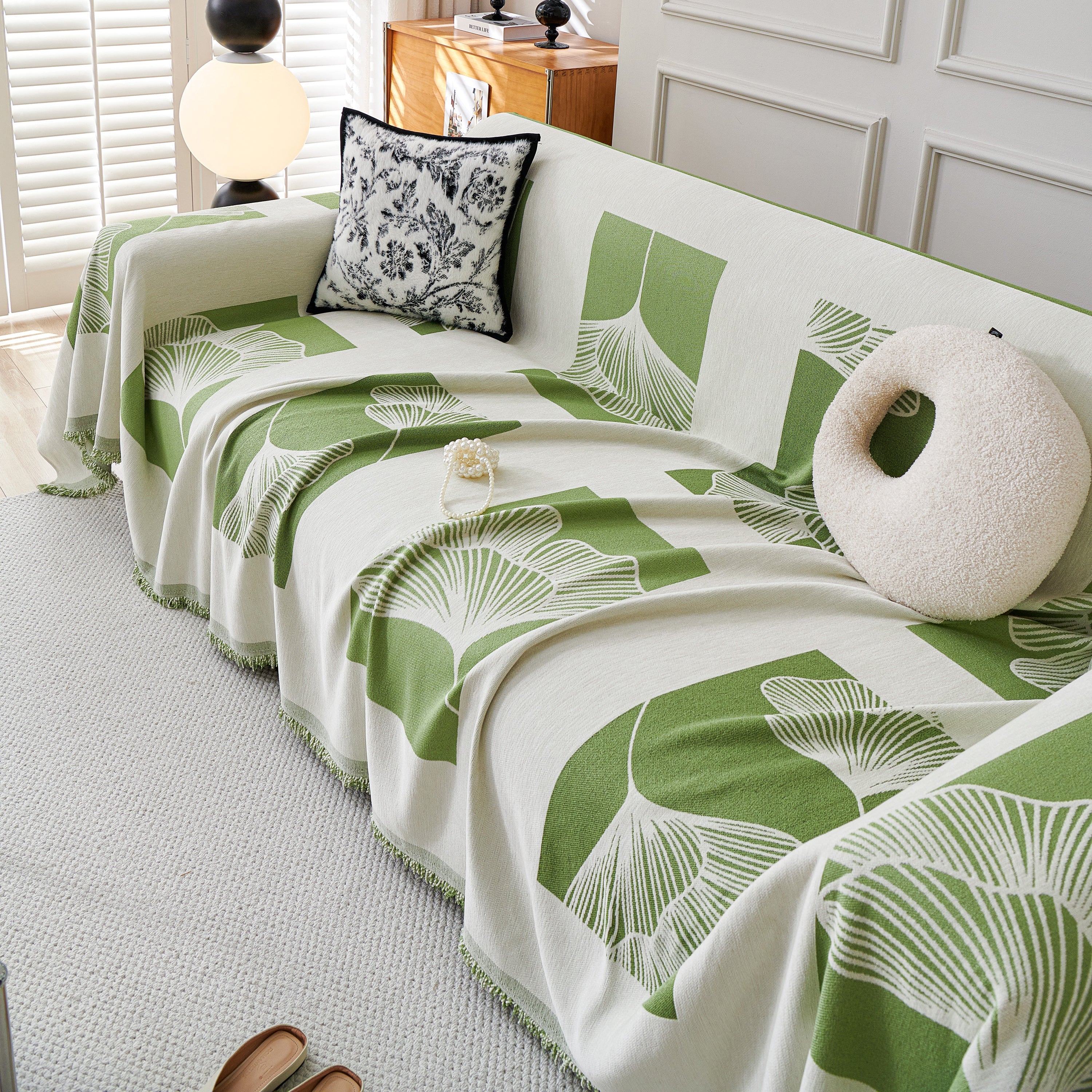 Reversible Ginkgo Leaf Furniture Slipcovers For Sofas Scratch Resistant Sectional Sofa Throw Covers