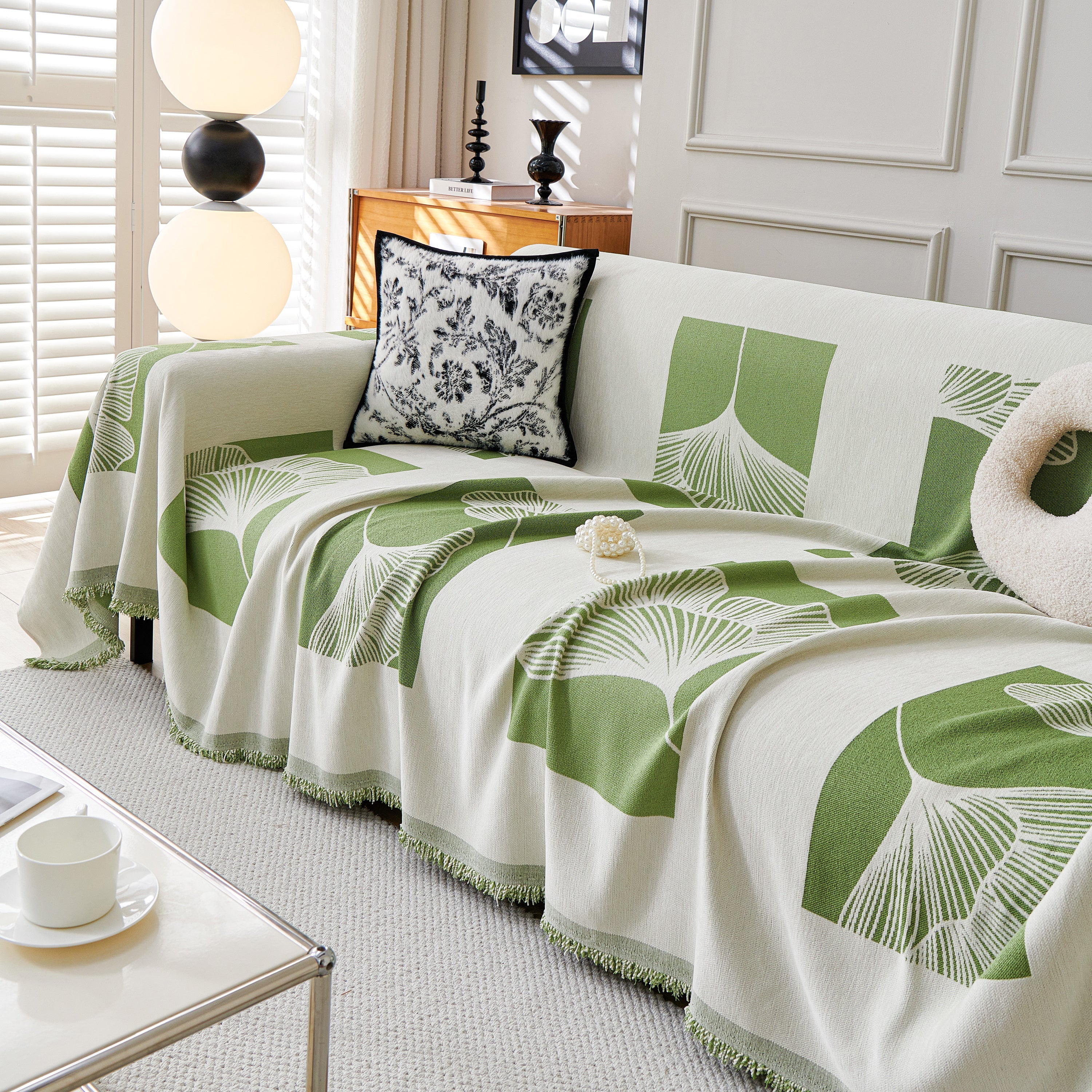 Reversible Ginkgo Leaf Furniture Slipcovers For Sofas Scratch Resistant Sectional Sofa Throw Covers