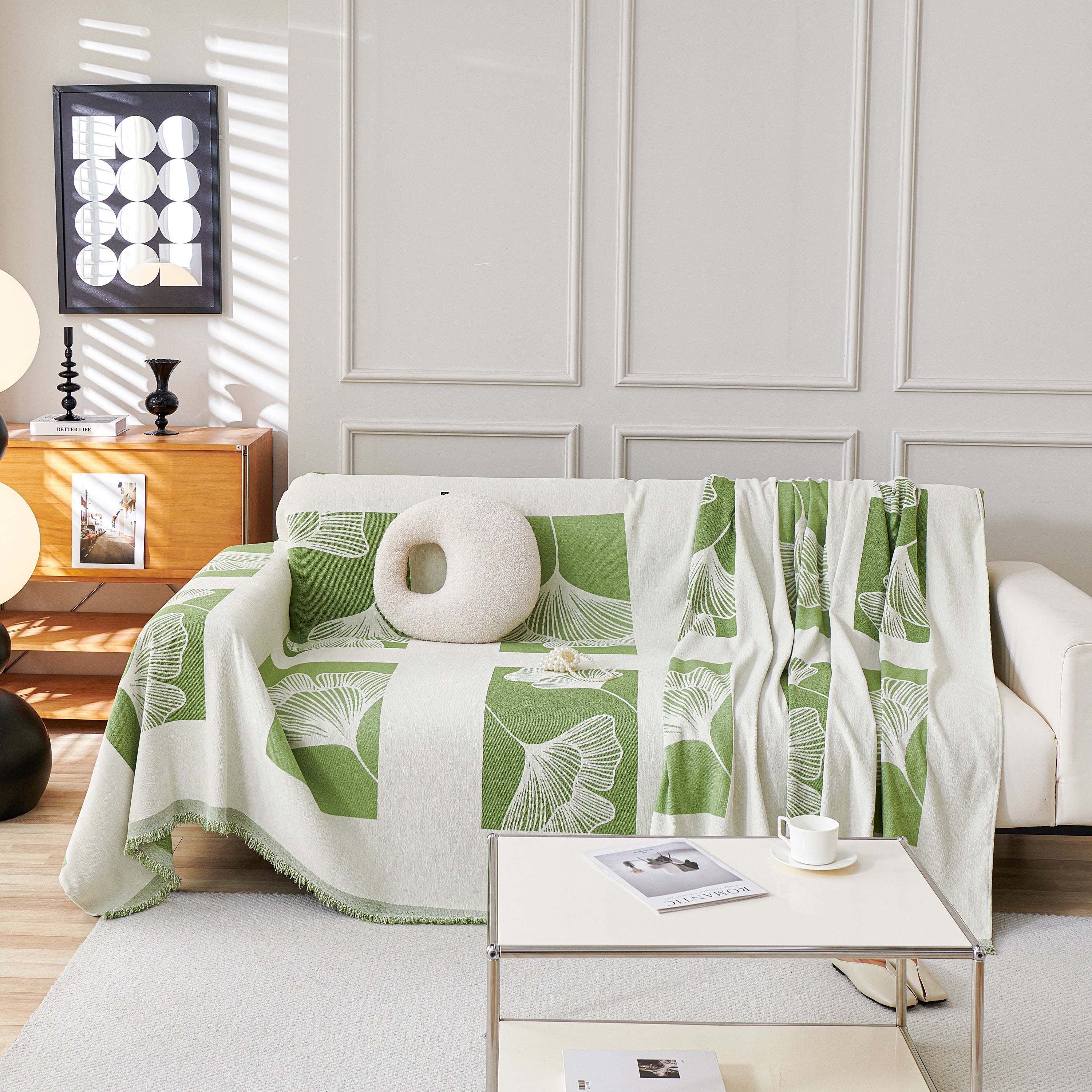 Reversible Ginkgo Leaf Furniture Slipcovers For Sofas Scratch Resistant Sectional Sofa Throw Covers