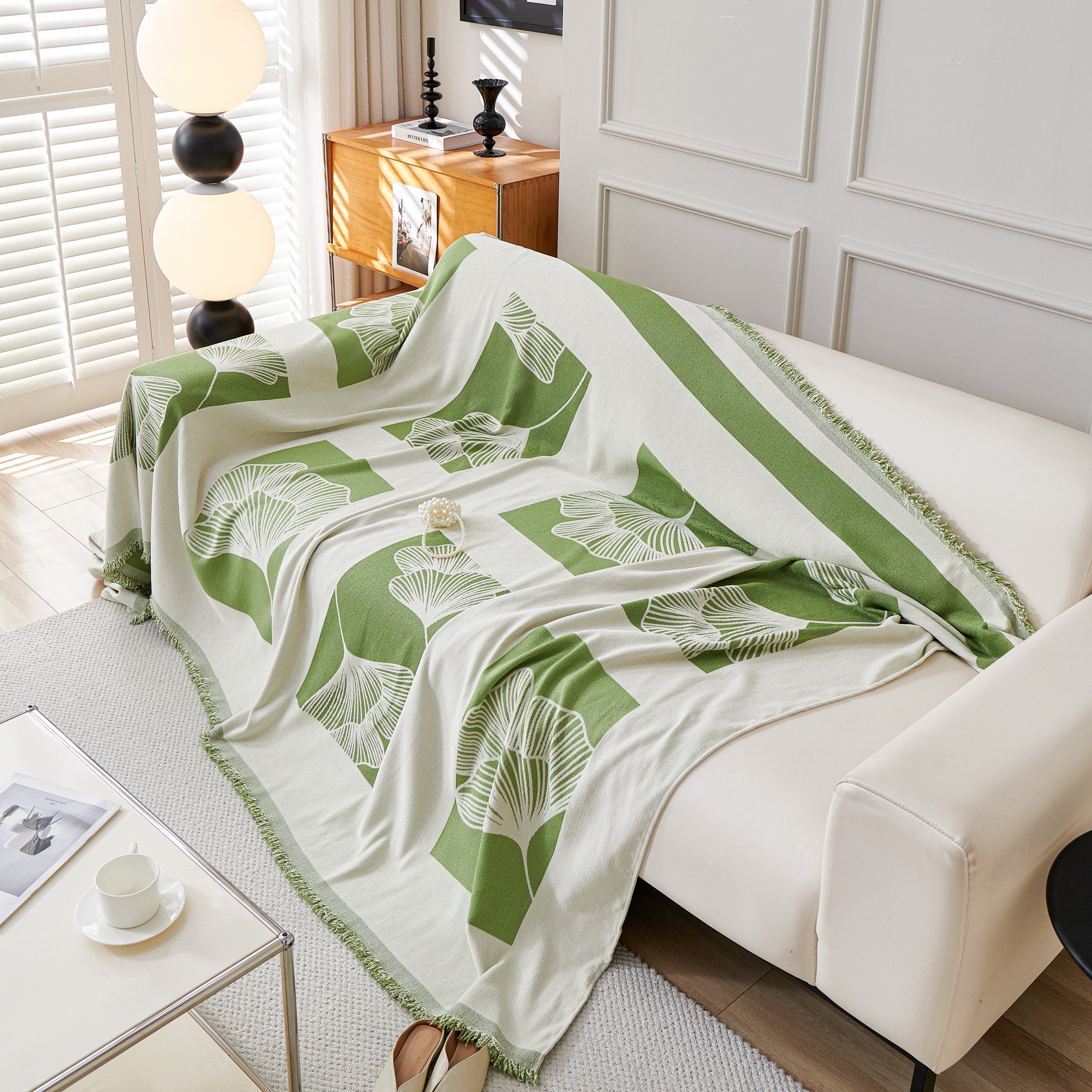 Reversible Ginkgo Leaf Furniture Slipcovers For Sofas Scratch Resistant Sectional Sofa Throw Covers
