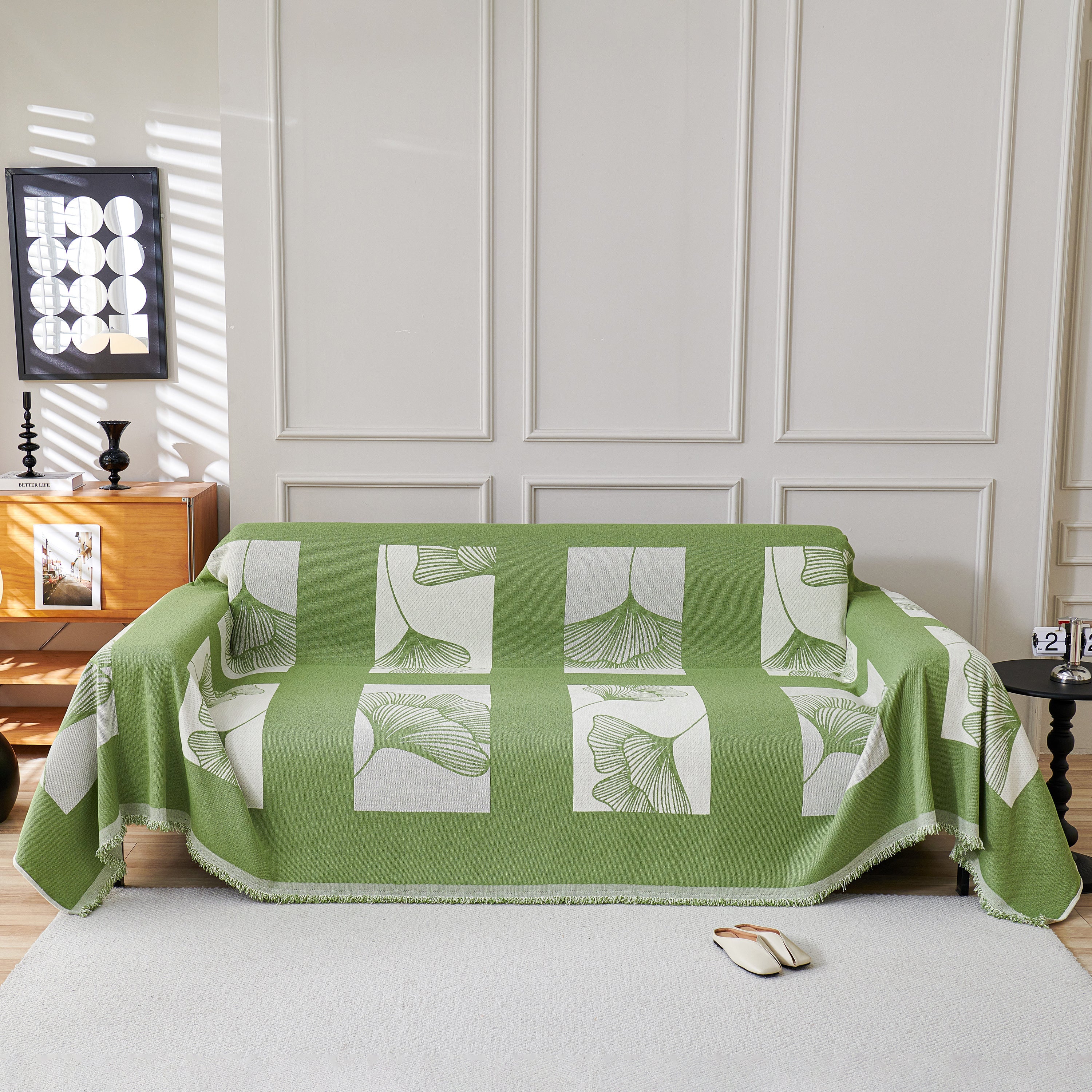 Reversible Ginkgo Leaf Furniture Slipcovers For Sofas Scratch Resistant Sectional Sofa Throw Covers