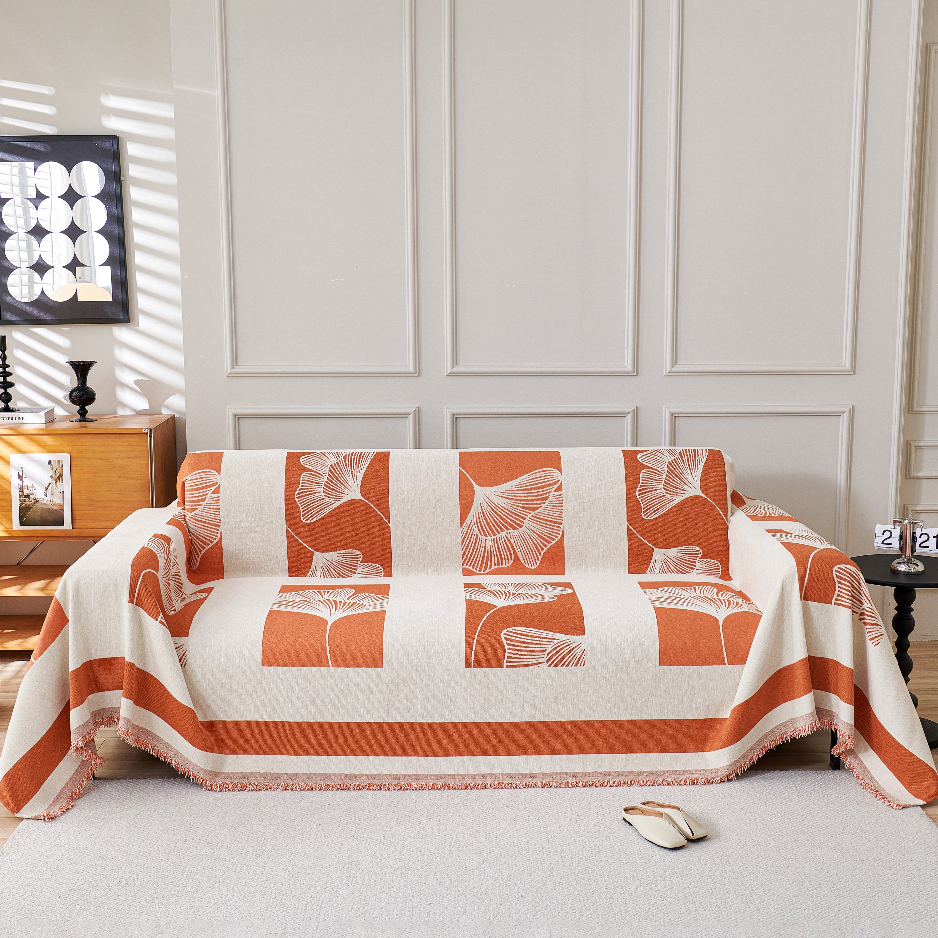 Reversible Ginkgo Leaf Furniture Slipcovers For Sofas Scratch Resistant Sectional Sofa Throw Covers