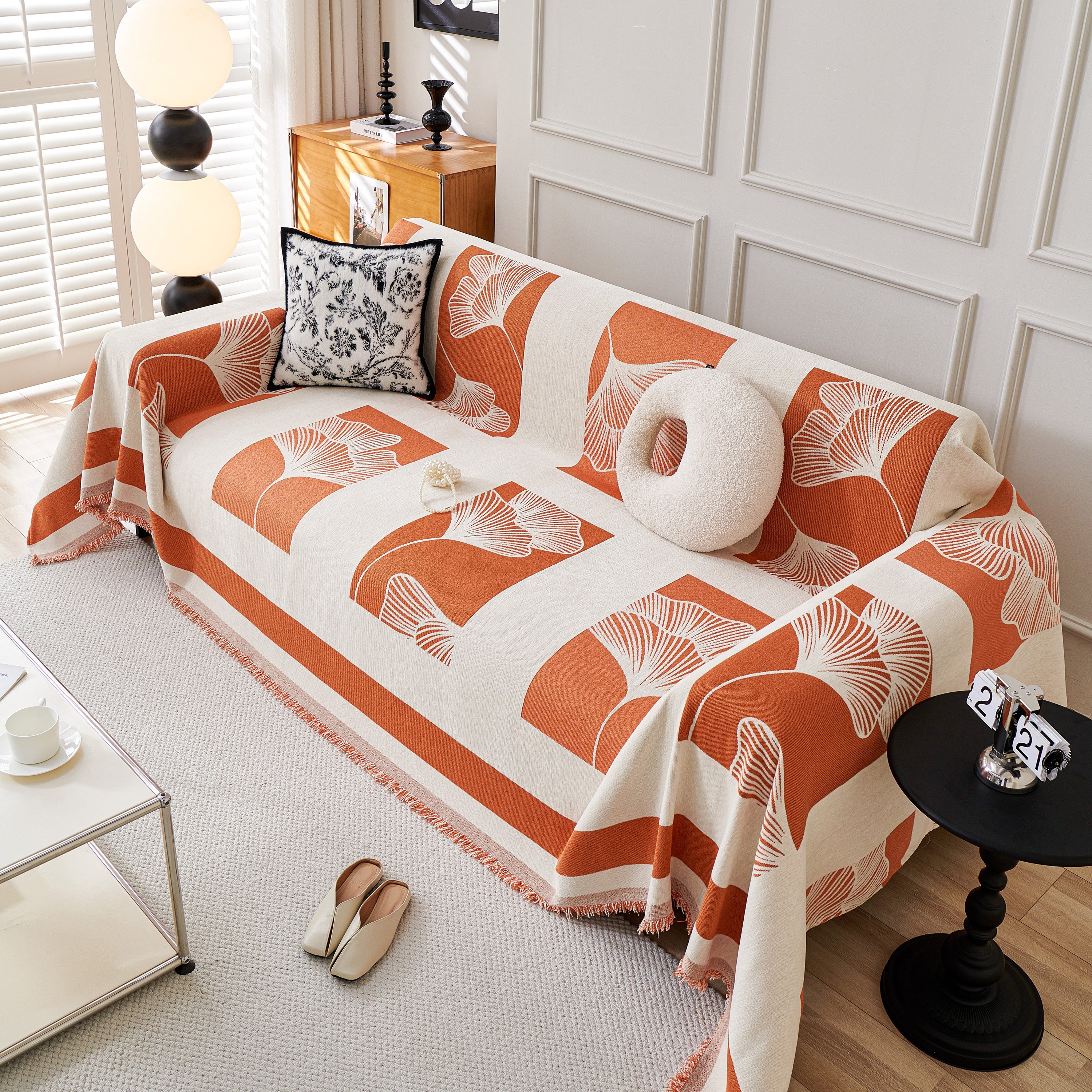 Reversible Ginkgo Leaf Furniture Slipcovers For Sofas Scratch Resistant Sectional Sofa Throw Covers