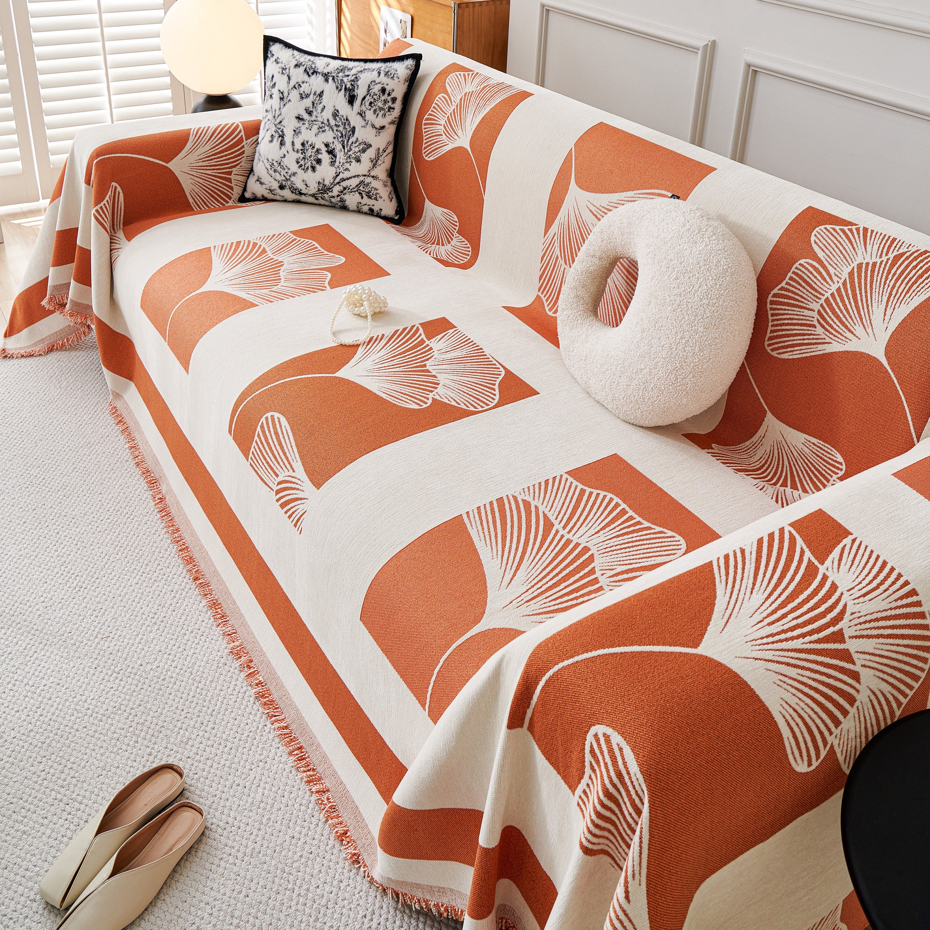 Reversible Ginkgo Leaf Furniture Slipcovers For Sofas Scratch Resistant Sectional Sofa Throw Covers