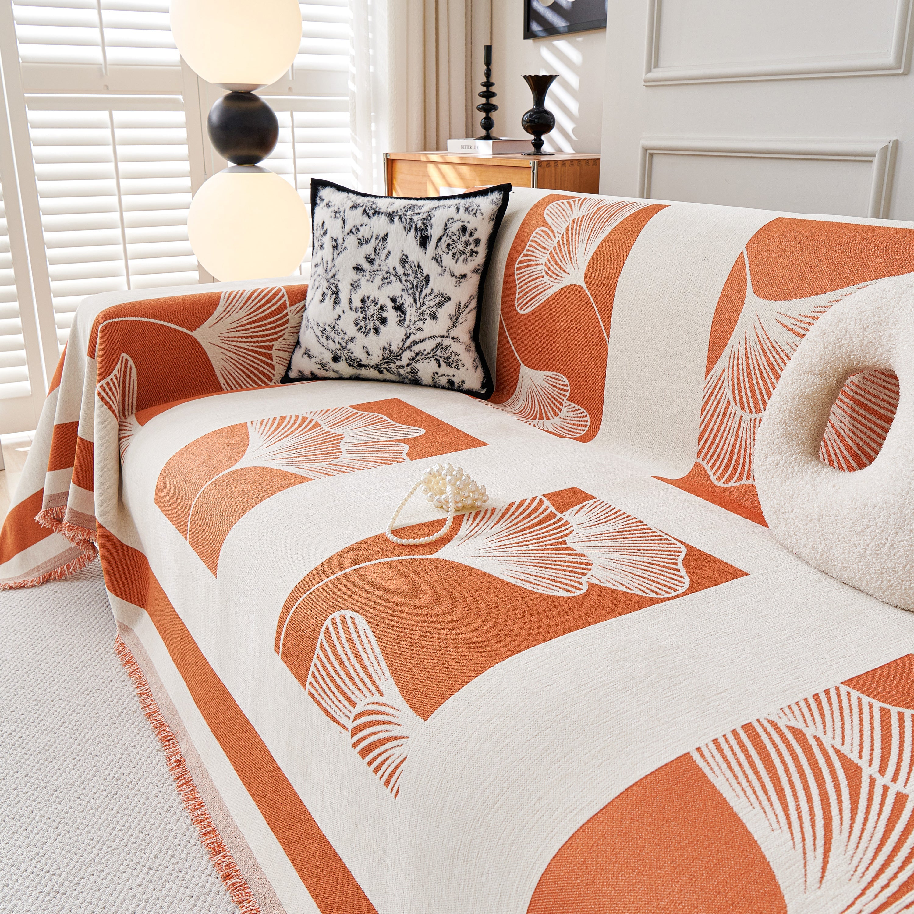 Reversible Ginkgo Leaf Furniture Slipcovers For Sofas Scratch Resistant Sectional Sofa Throw Covers