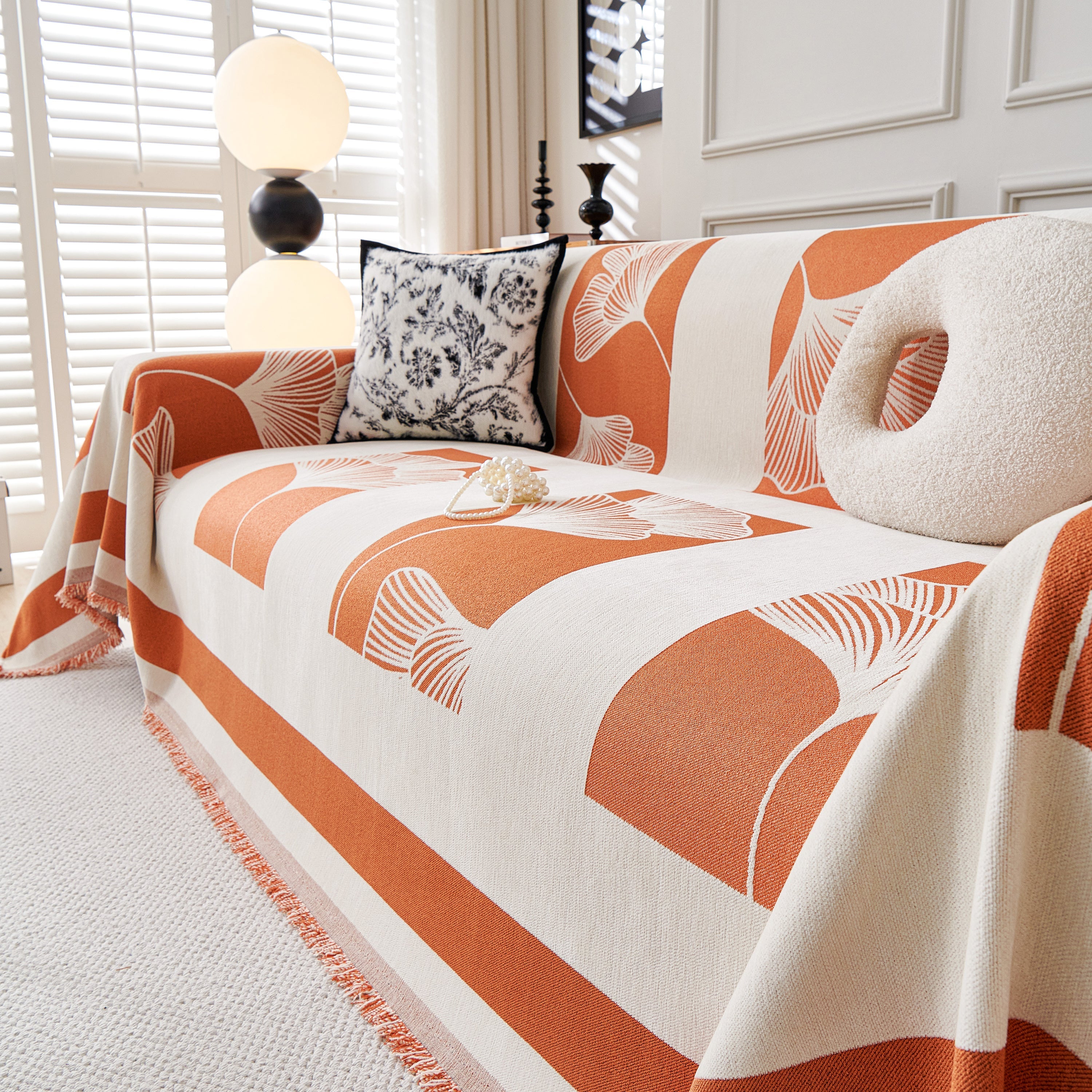 Reversible Ginkgo Leaf Furniture Slipcovers For Sofas Scratch Resistant Sectional Sofa Throw Covers