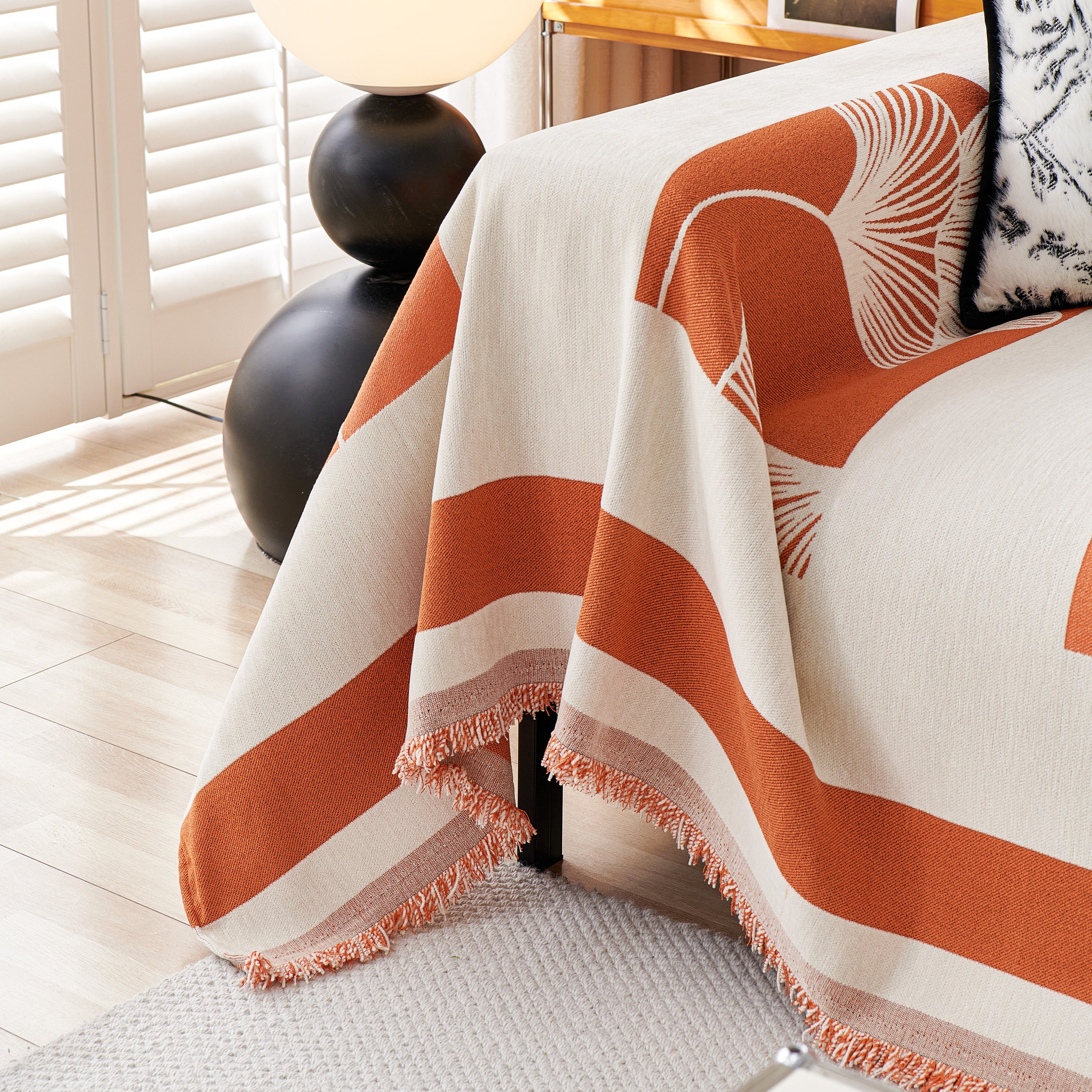 Reversible Ginkgo Leaf Furniture Slipcovers For Sofas Scratch Resistant Sectional Sofa Throw Covers