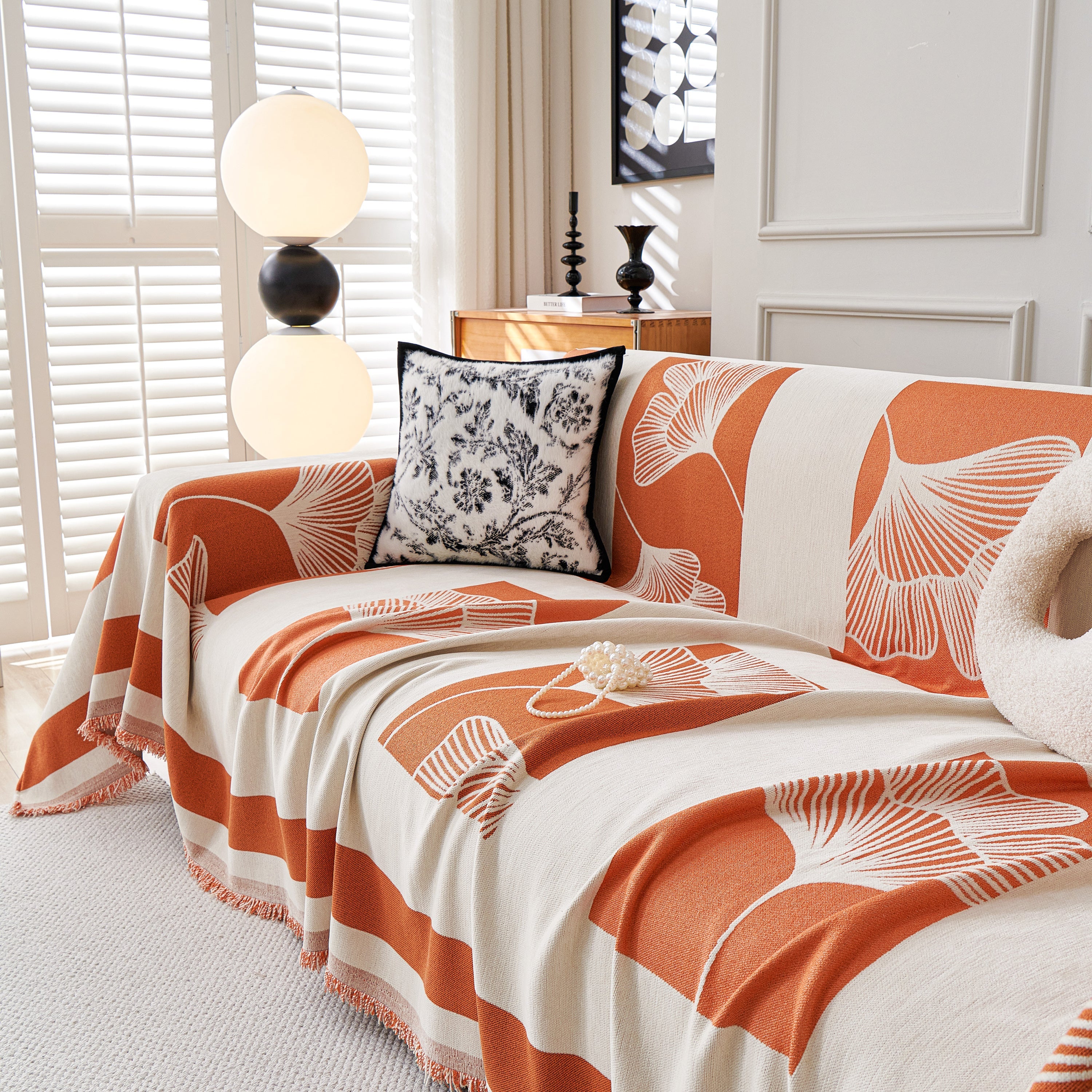 Reversible Ginkgo Leaf Furniture Slipcovers For Sofas Scratch Resistant Sectional Sofa Throw Covers