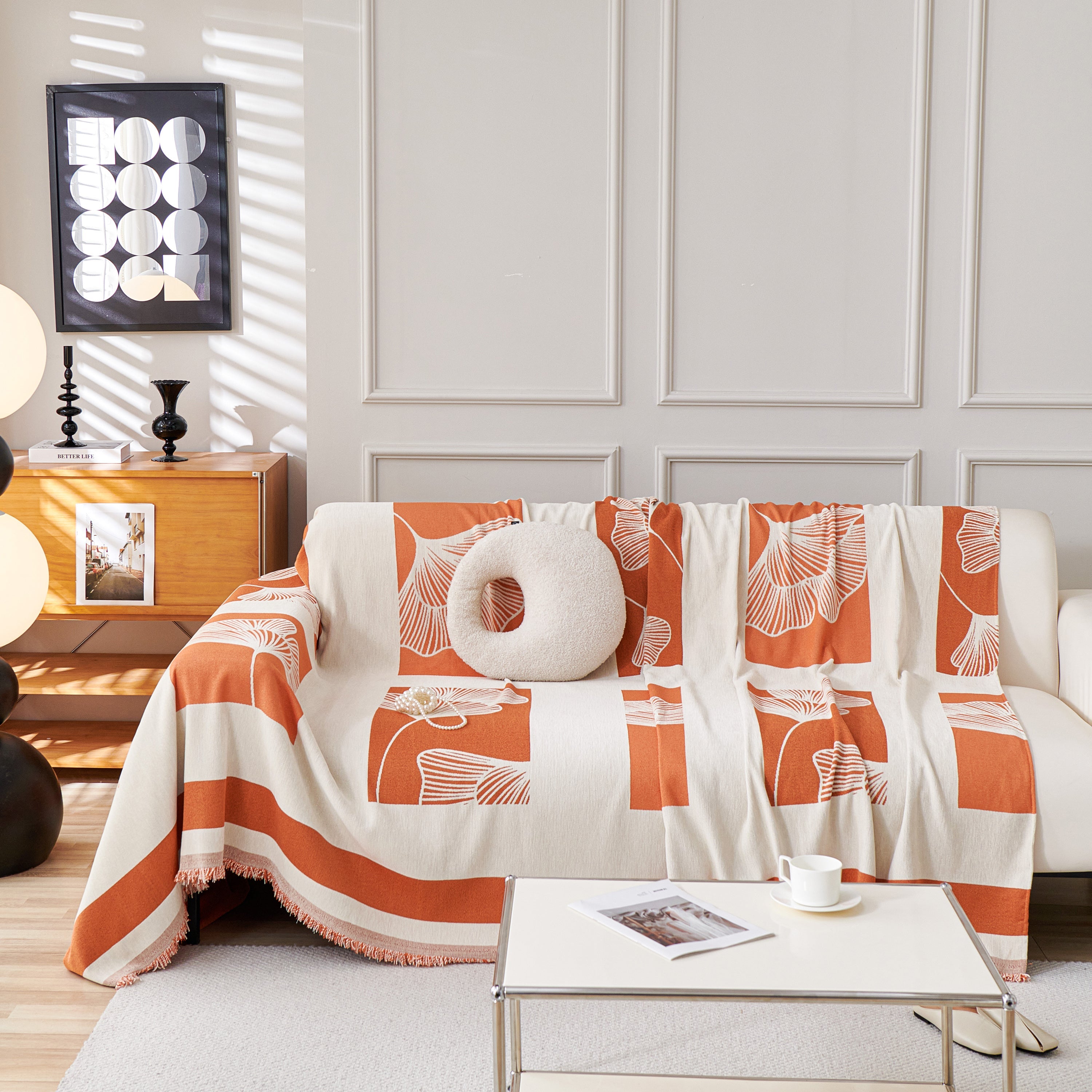 Reversible Ginkgo Leaf Furniture Slipcovers For Sofas Scratch Resistant Sectional Sofa Throw Covers