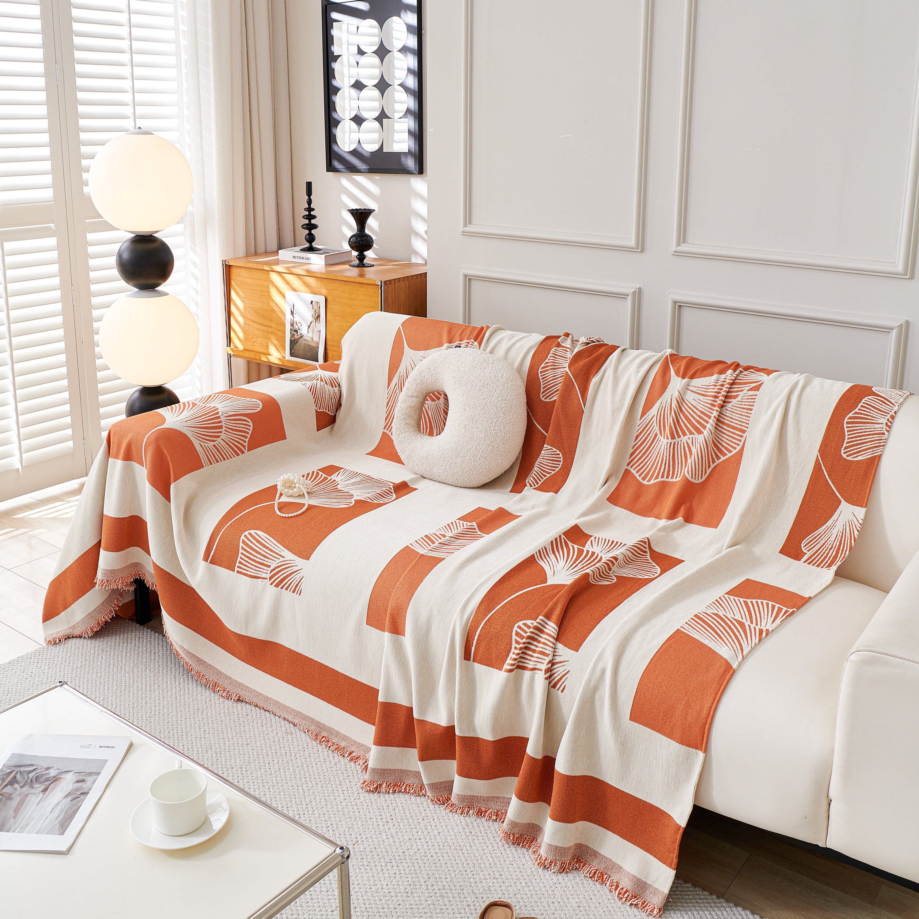 Reversible Ginkgo Leaf Furniture Slipcovers For Sofas Scratch Resistant Sectional Sofa Throw Covers