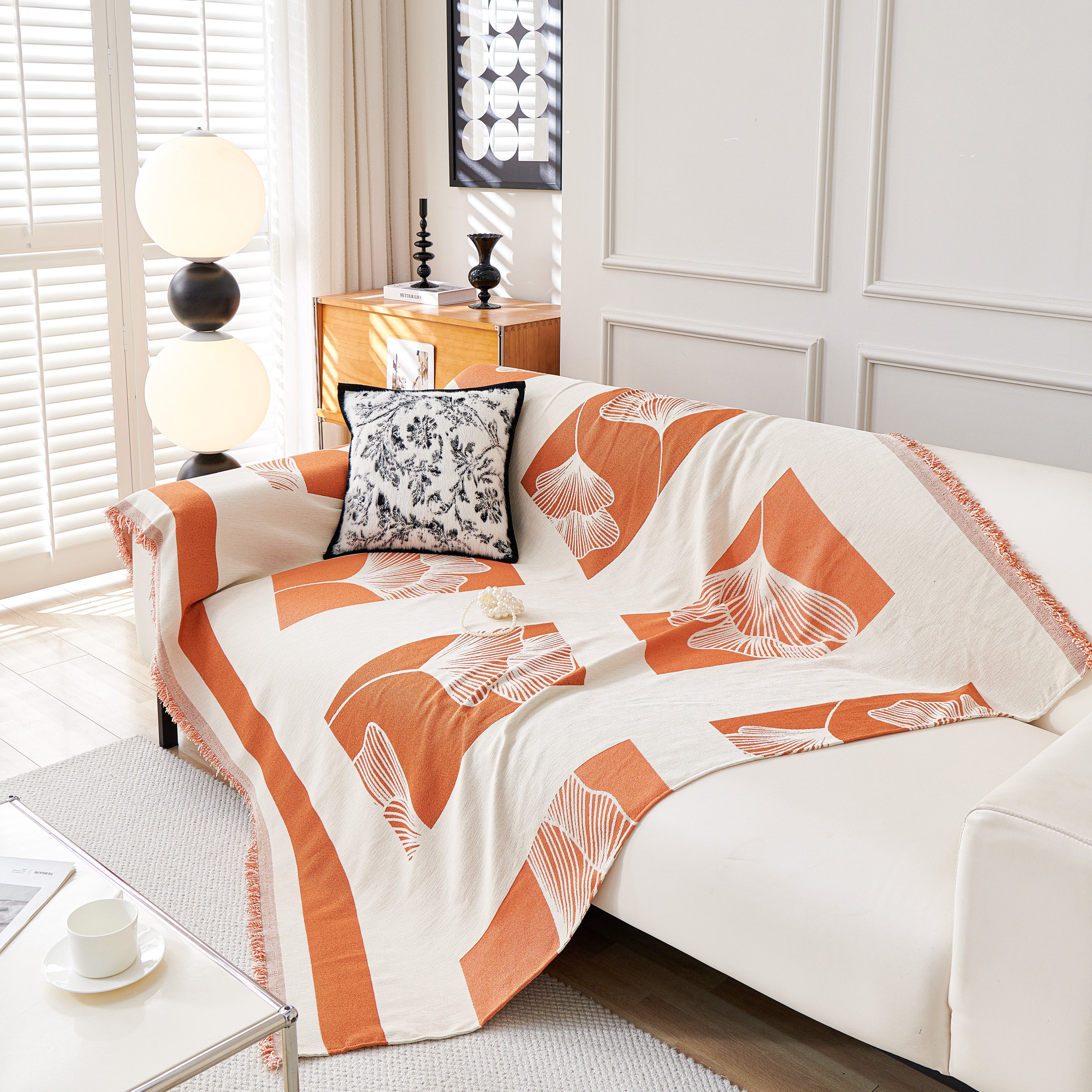 Reversible Ginkgo Leaf Furniture Slipcovers For Sofas Scratch Resistant Sectional Sofa Throw Covers
