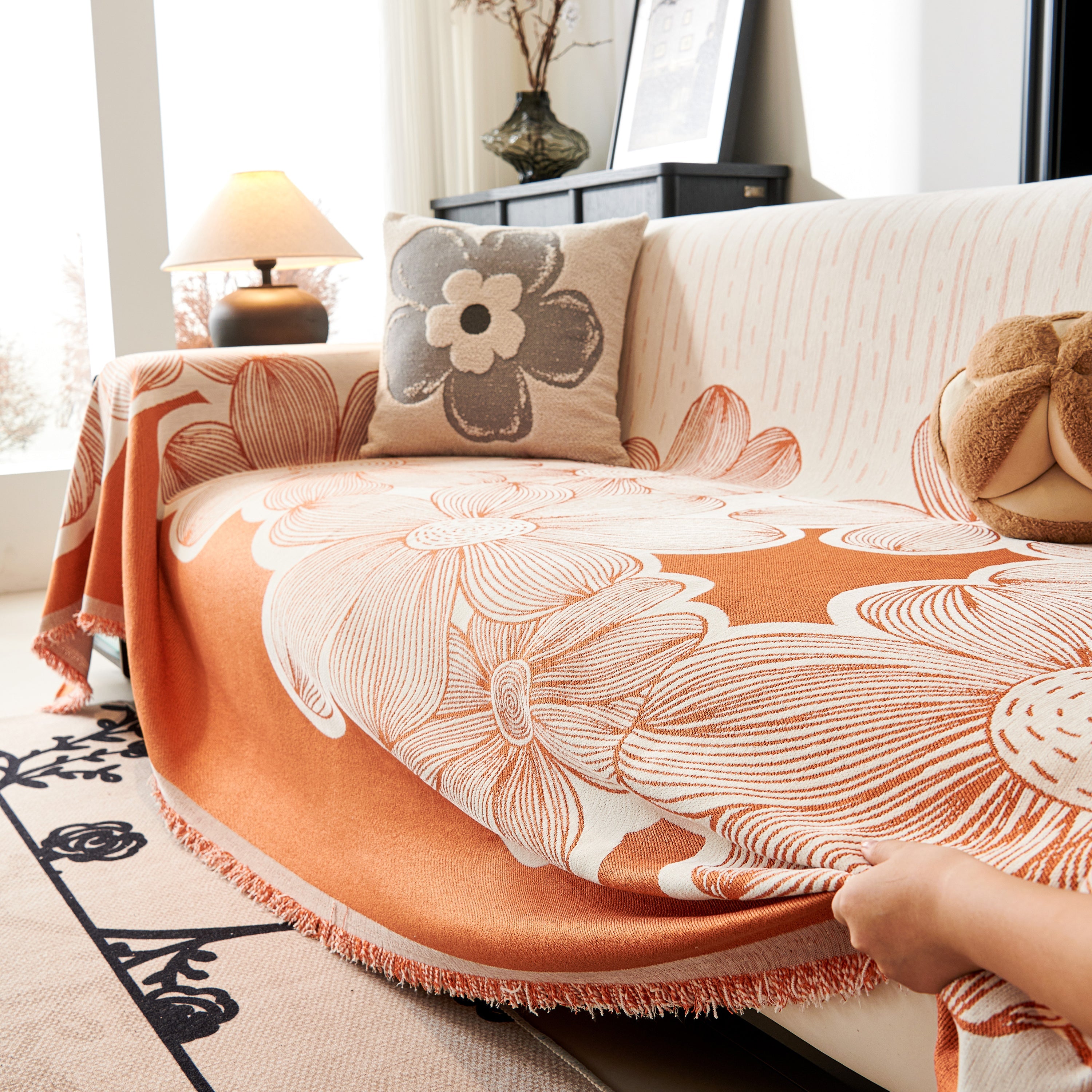Floral Sofa Slipcovers Reversible Sofa Throw Covers With Tassels Pretty Furniture Covers For Sofas