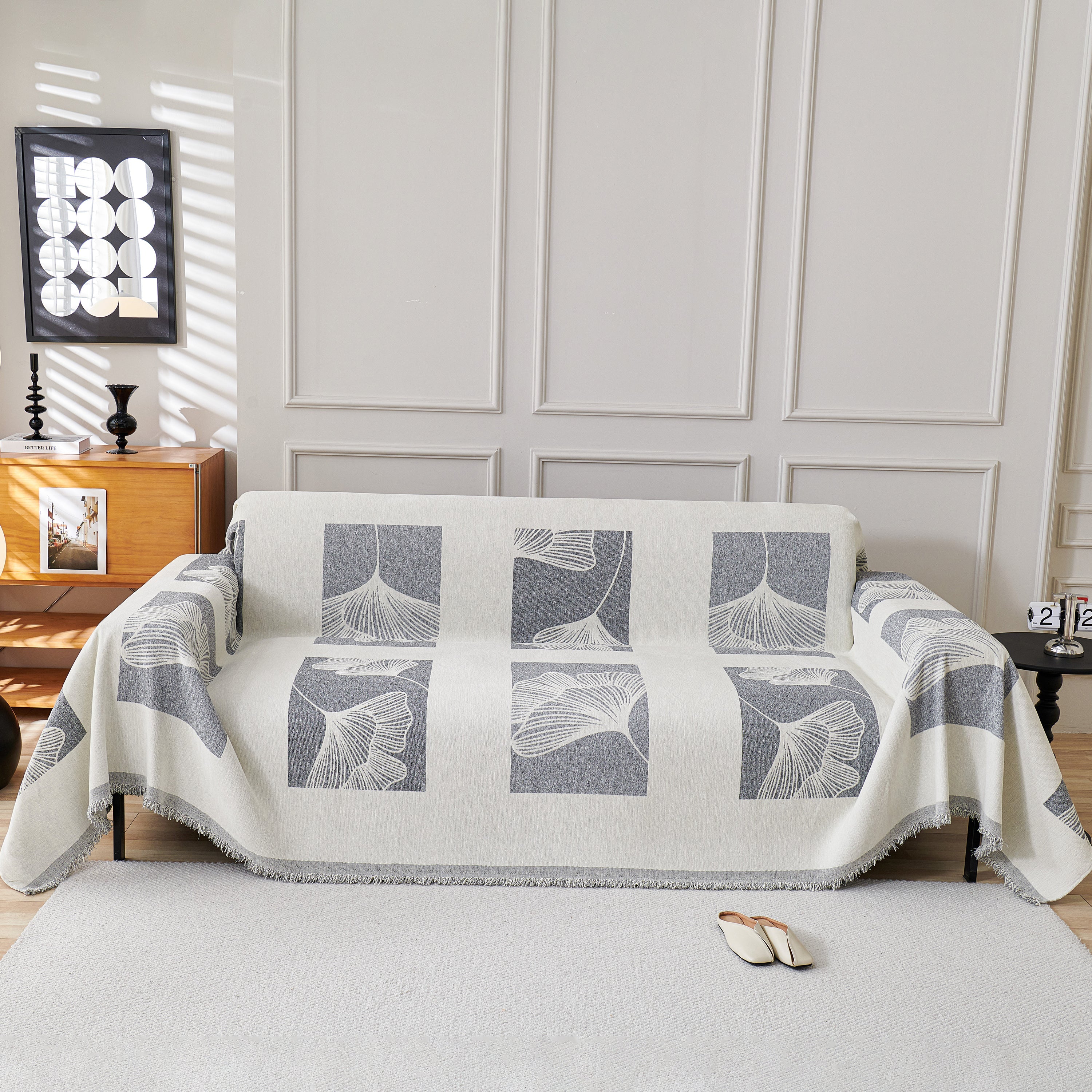 Reversible Ginkgo Leaf Furniture Slipcovers For Sofas Scratch Resistant Sectional Sofa Throw Covers