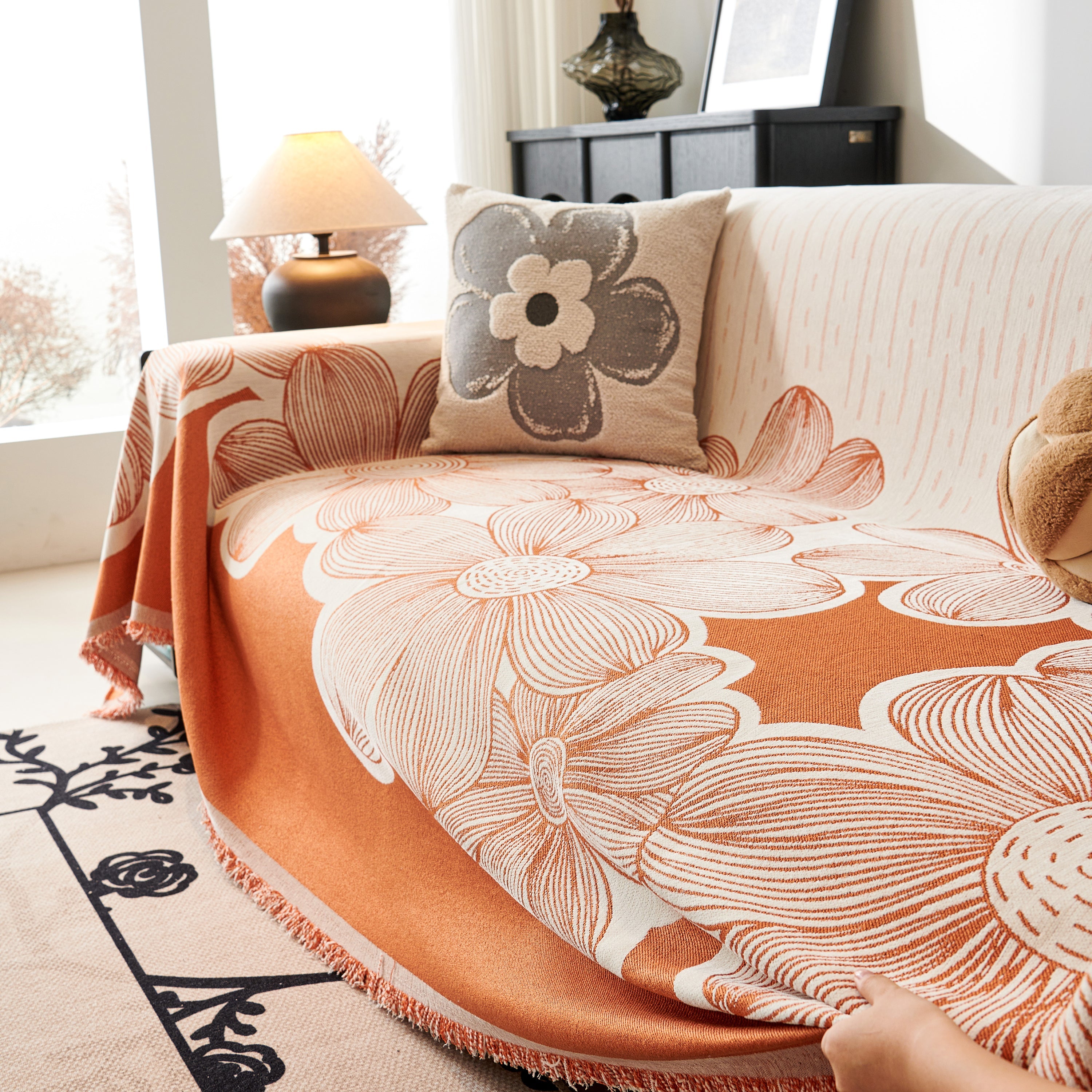 Floral Sofa Slipcovers Reversible Sofa Throw Covers With Tassels Pretty Furniture Covers For Sofas