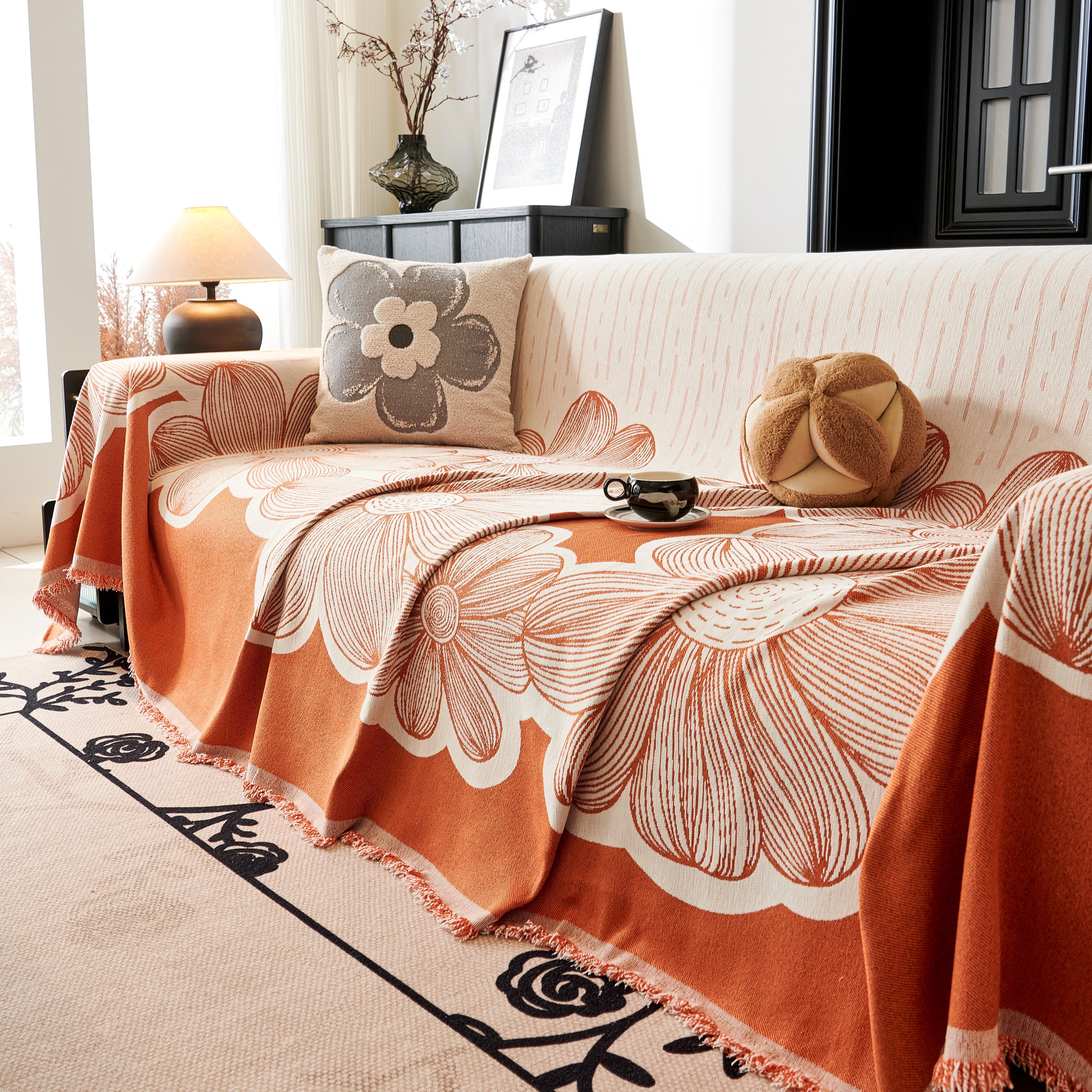 Floral Sofa Slipcovers Reversible Sofa Throw Covers With Tassels Pretty Furniture Covers For Sofas