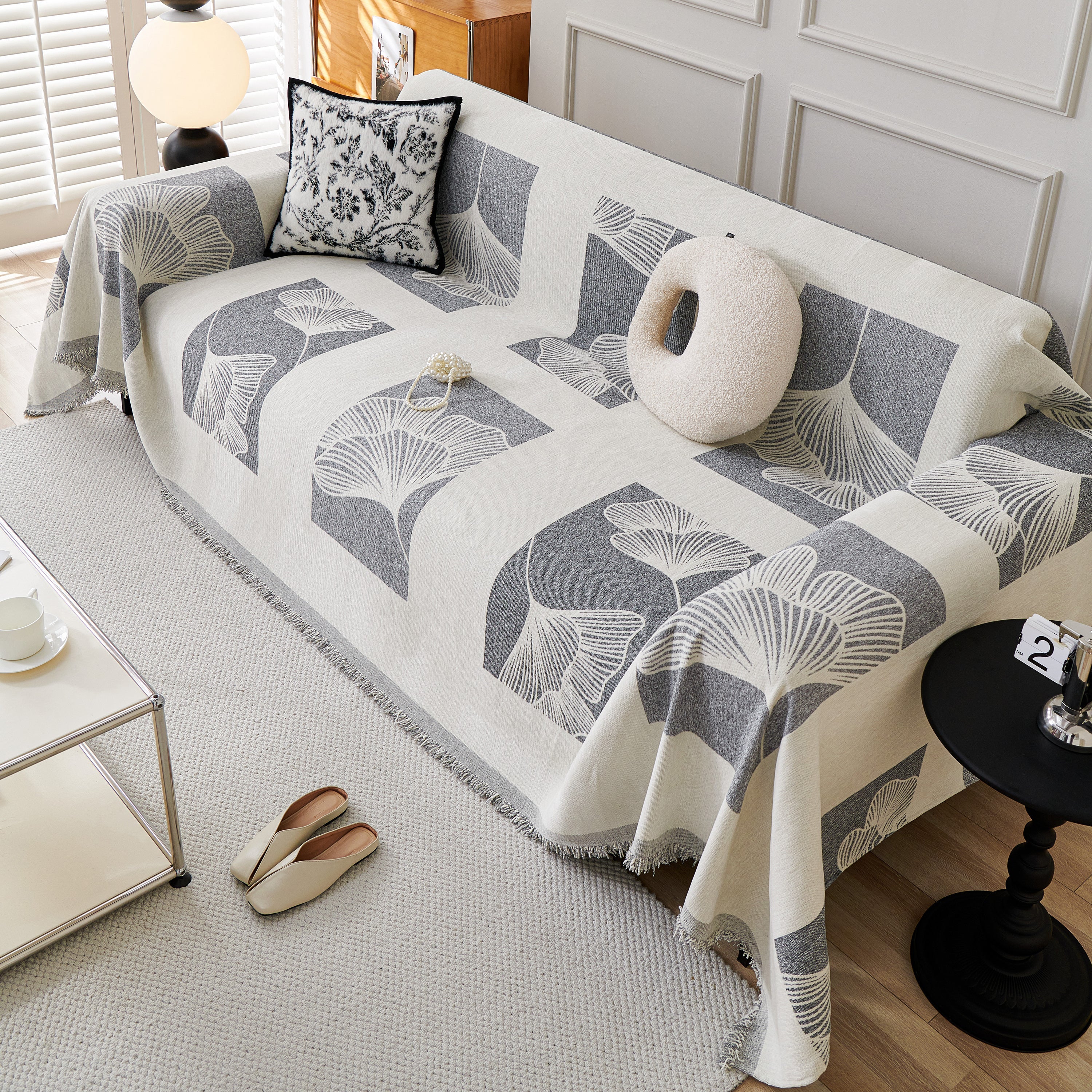 Reversible Ginkgo Leaf Furniture Slipcovers For Sofas Scratch Resistant Sectional Sofa Throw Covers