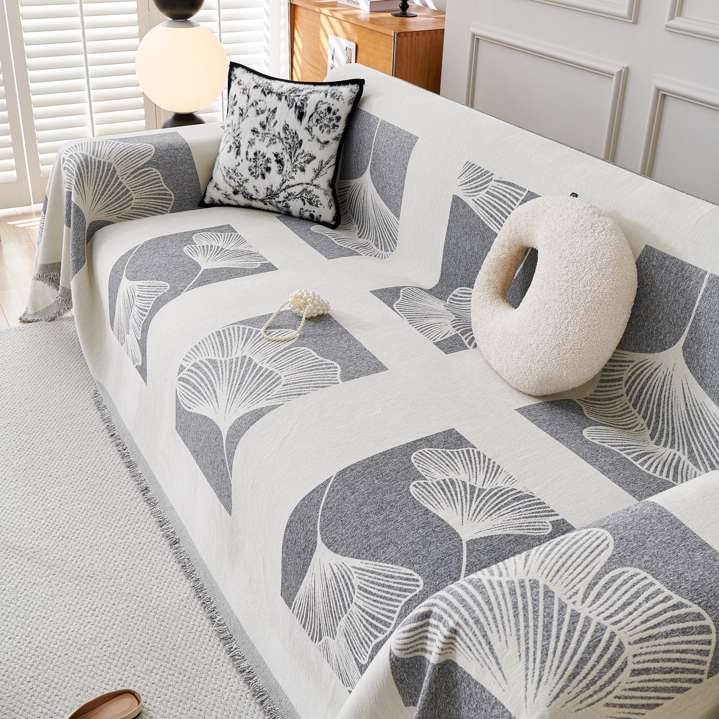 Reversible Ginkgo Leaf Furniture Slipcovers For Sofas Scratch Resistant Sectional Sofa Throw Covers