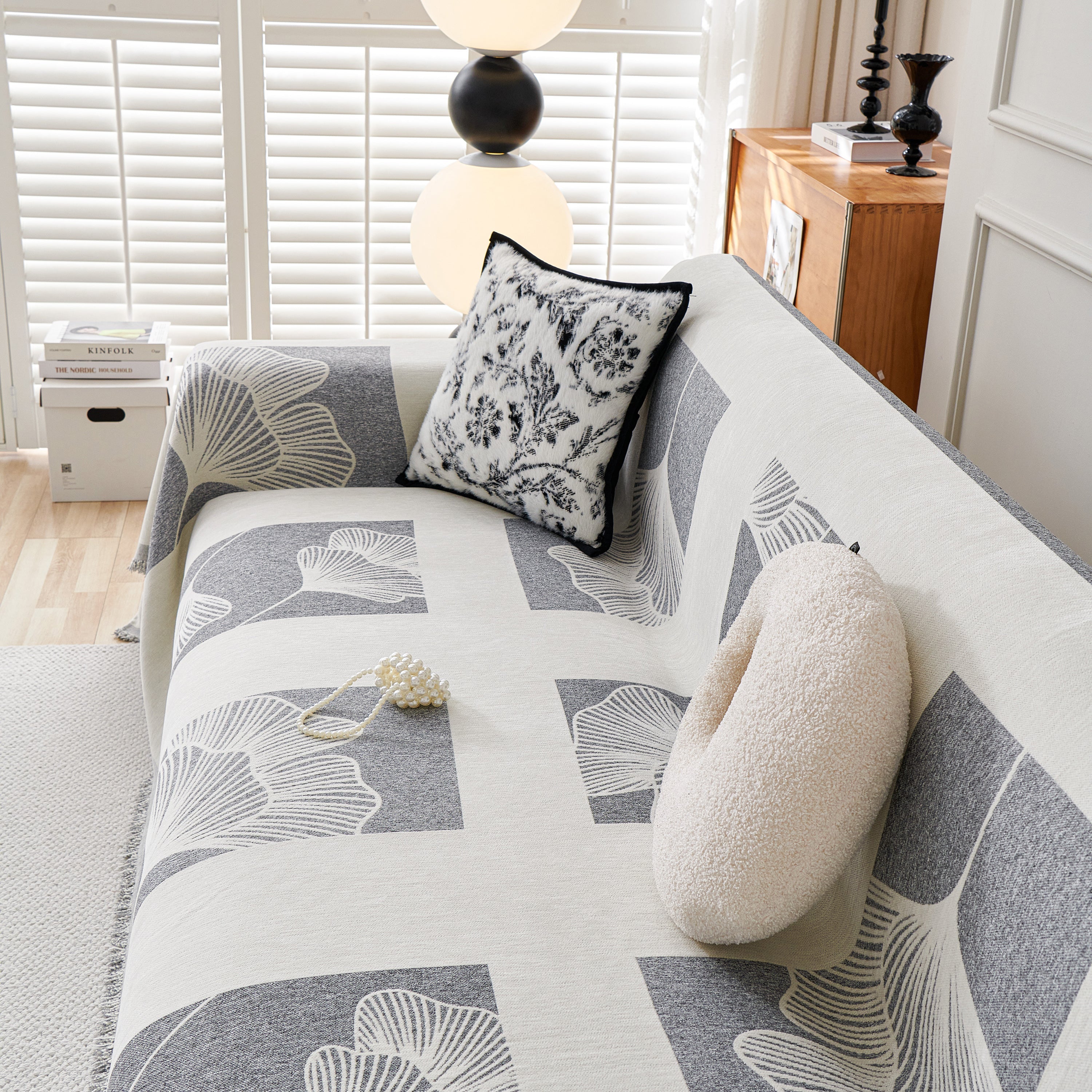 Reversible Ginkgo Leaf Furniture Slipcovers For Sofas Scratch Resistant Sectional Sofa Throw Covers
