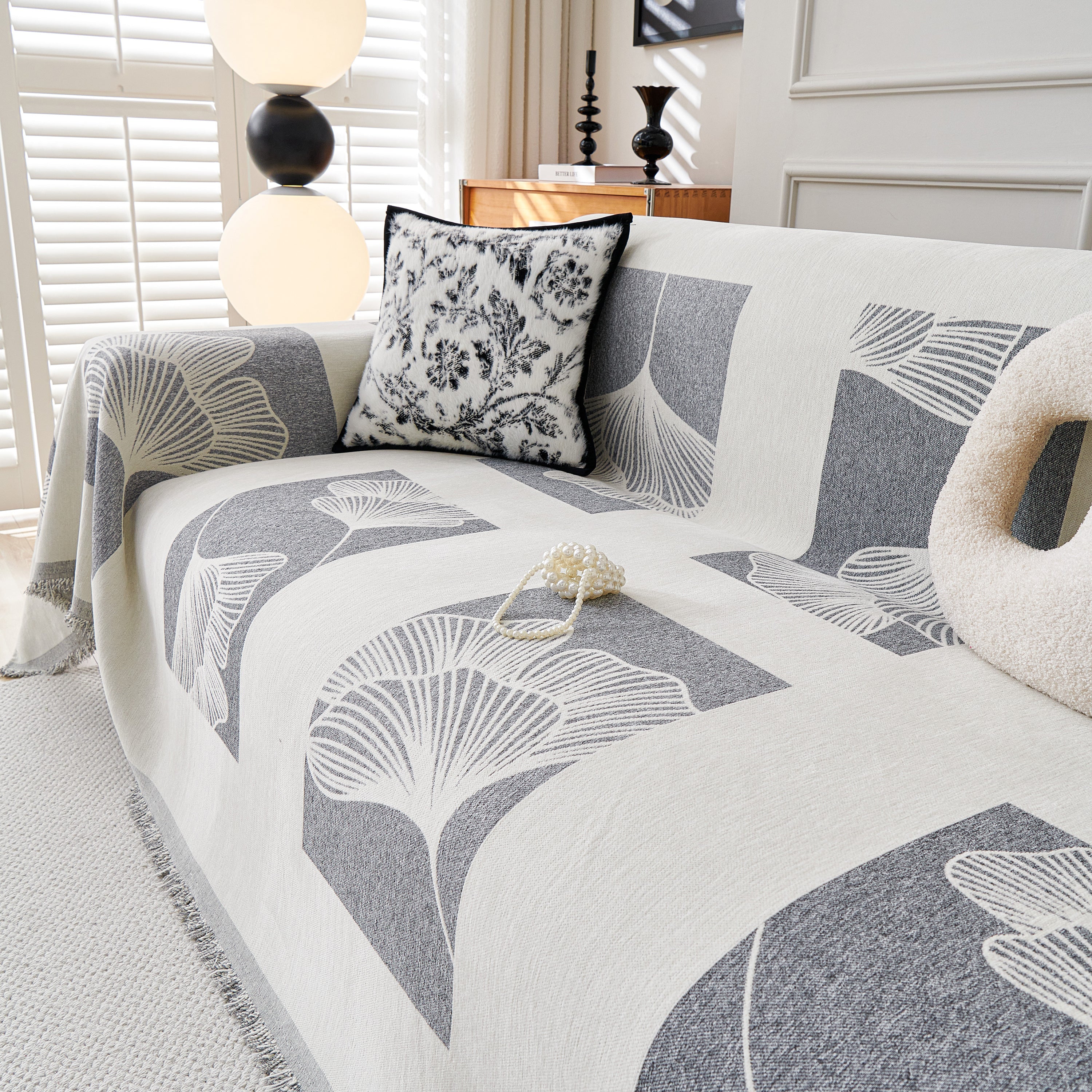 Reversible Ginkgo Leaf Furniture Slipcovers For Sofas Scratch Resistant Sectional Sofa Throw Covers