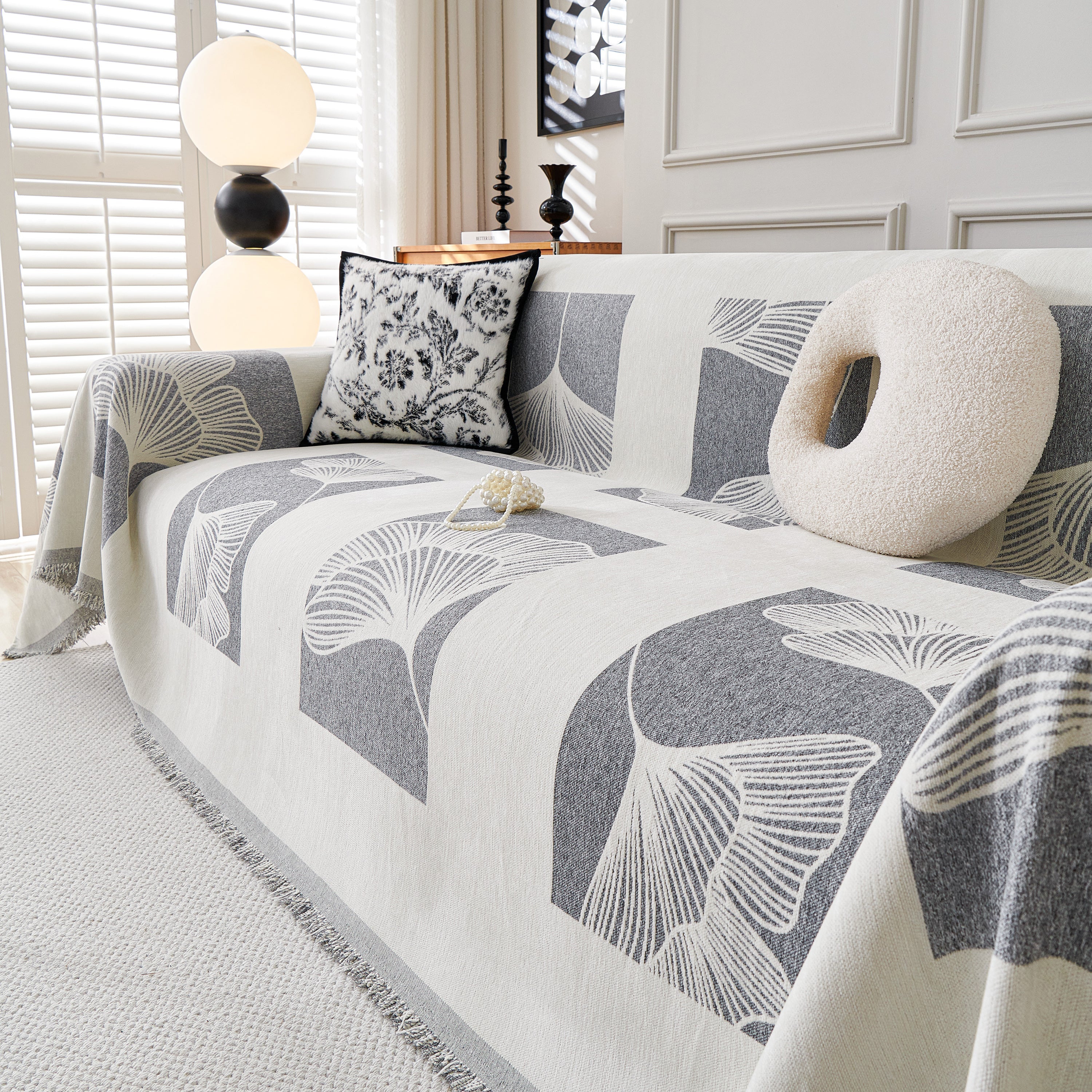 Reversible Ginkgo Leaf Furniture Slipcovers For Sofas Scratch Resistant Sectional Sofa Throw Covers