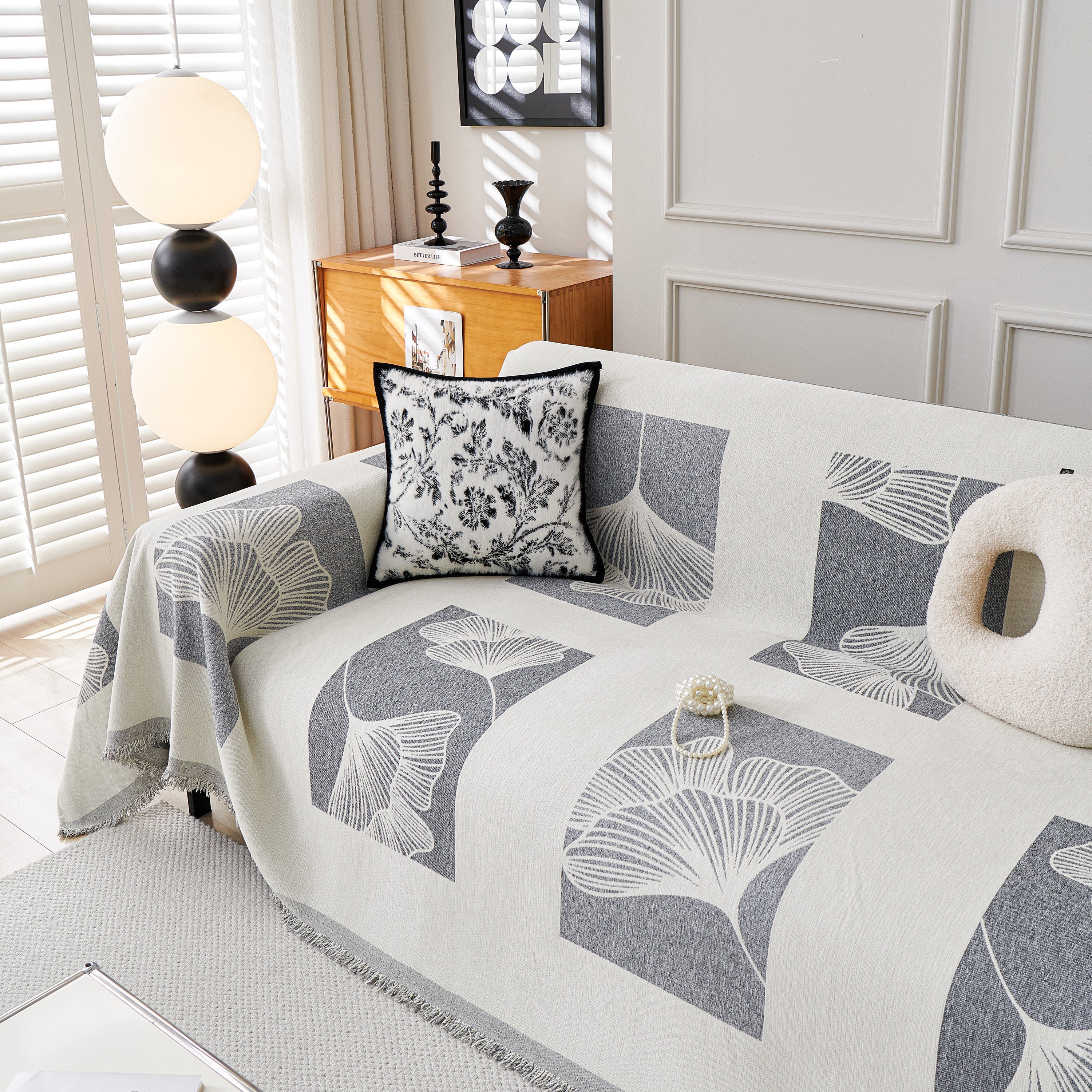 Reversible Ginkgo Leaf Furniture Slipcovers For Sofas Scratch Resistant Sectional Sofa Throw Covers