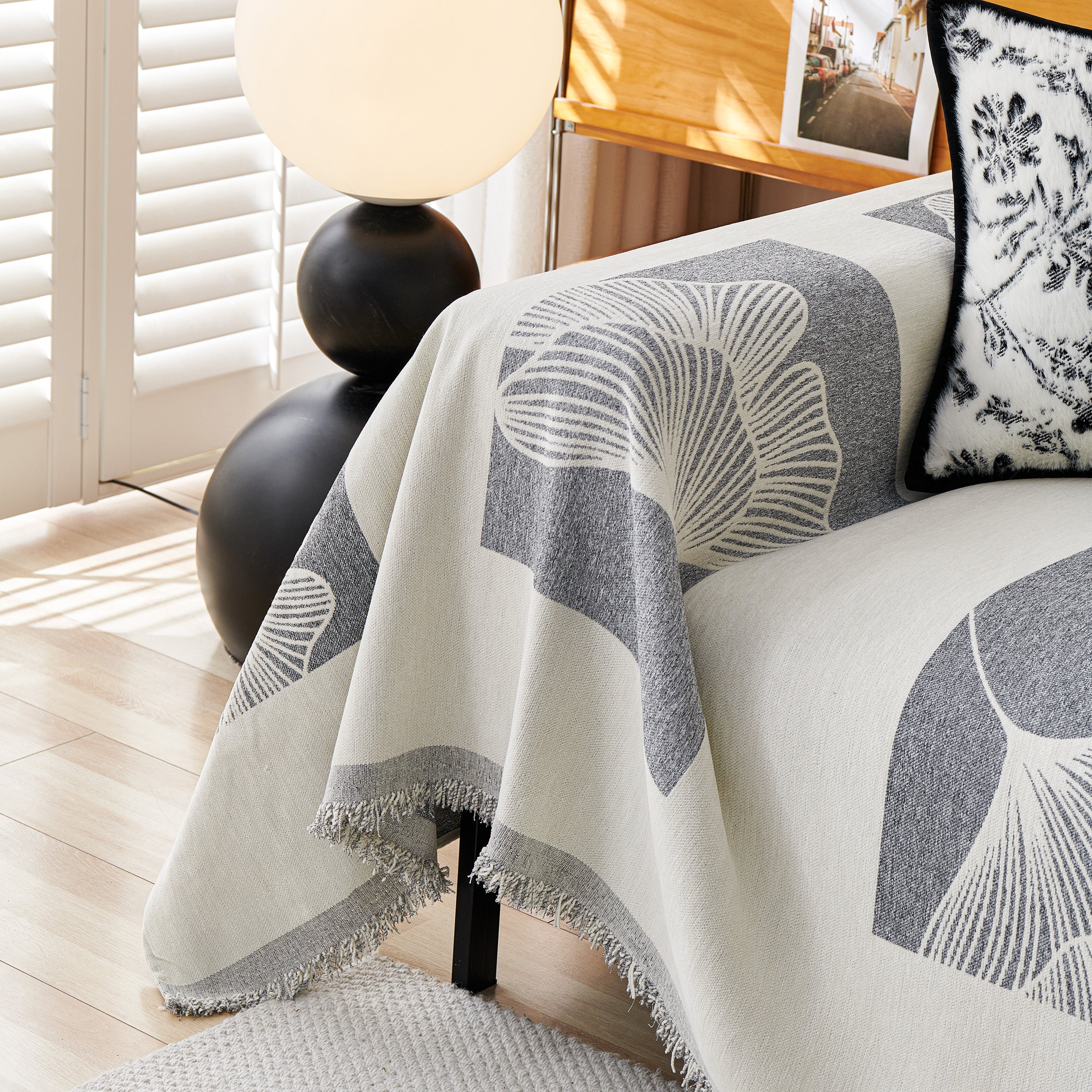 Reversible Ginkgo Leaf Furniture Slipcovers For Sofas Scratch Resistant Sectional Sofa Throw Covers