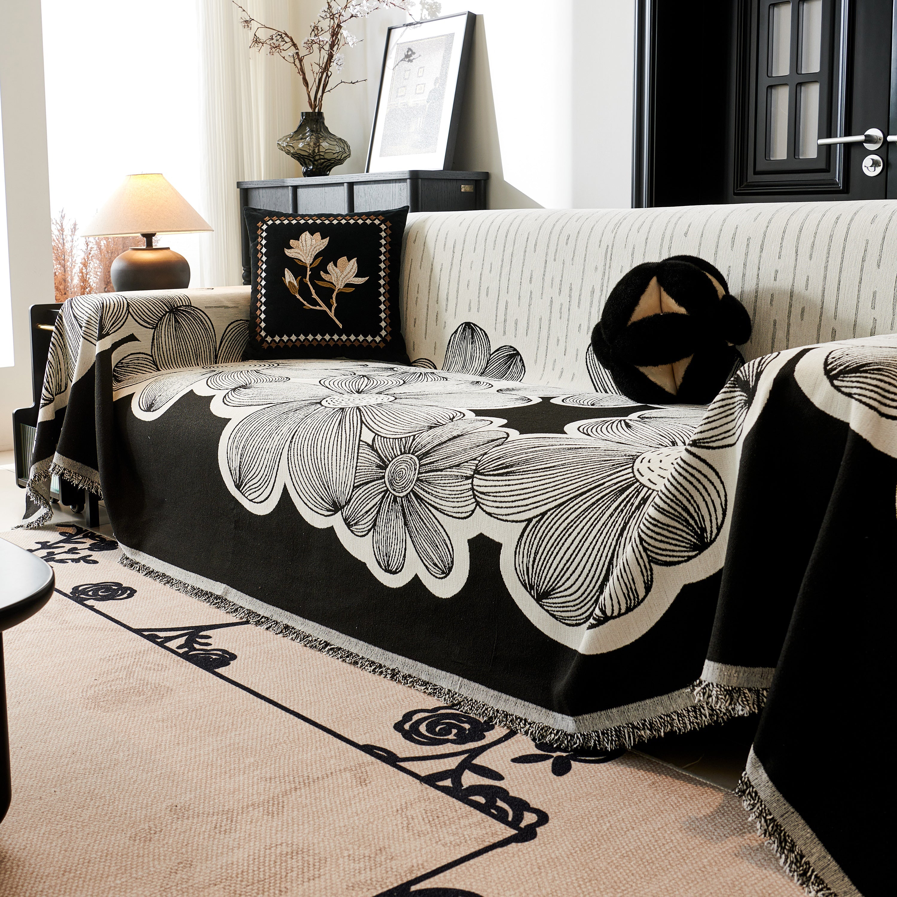 Floral Sofa Slipcovers Reversible Sofa Throw Covers With Tassels Pretty Furniture Covers For Sofas