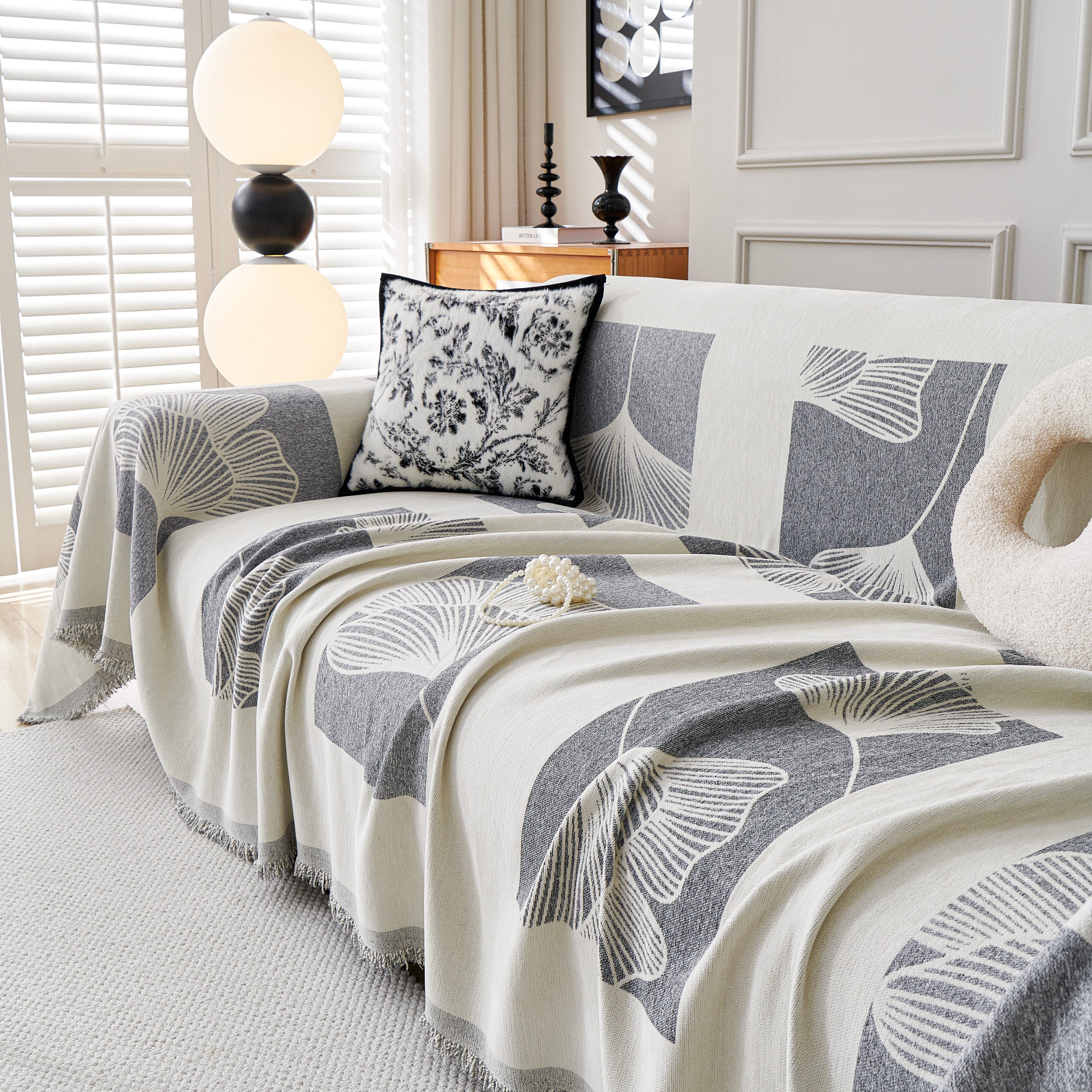 Reversible Ginkgo Leaf Furniture Slipcovers For Sofas Scratch Resistant Sectional Sofa Throw Covers