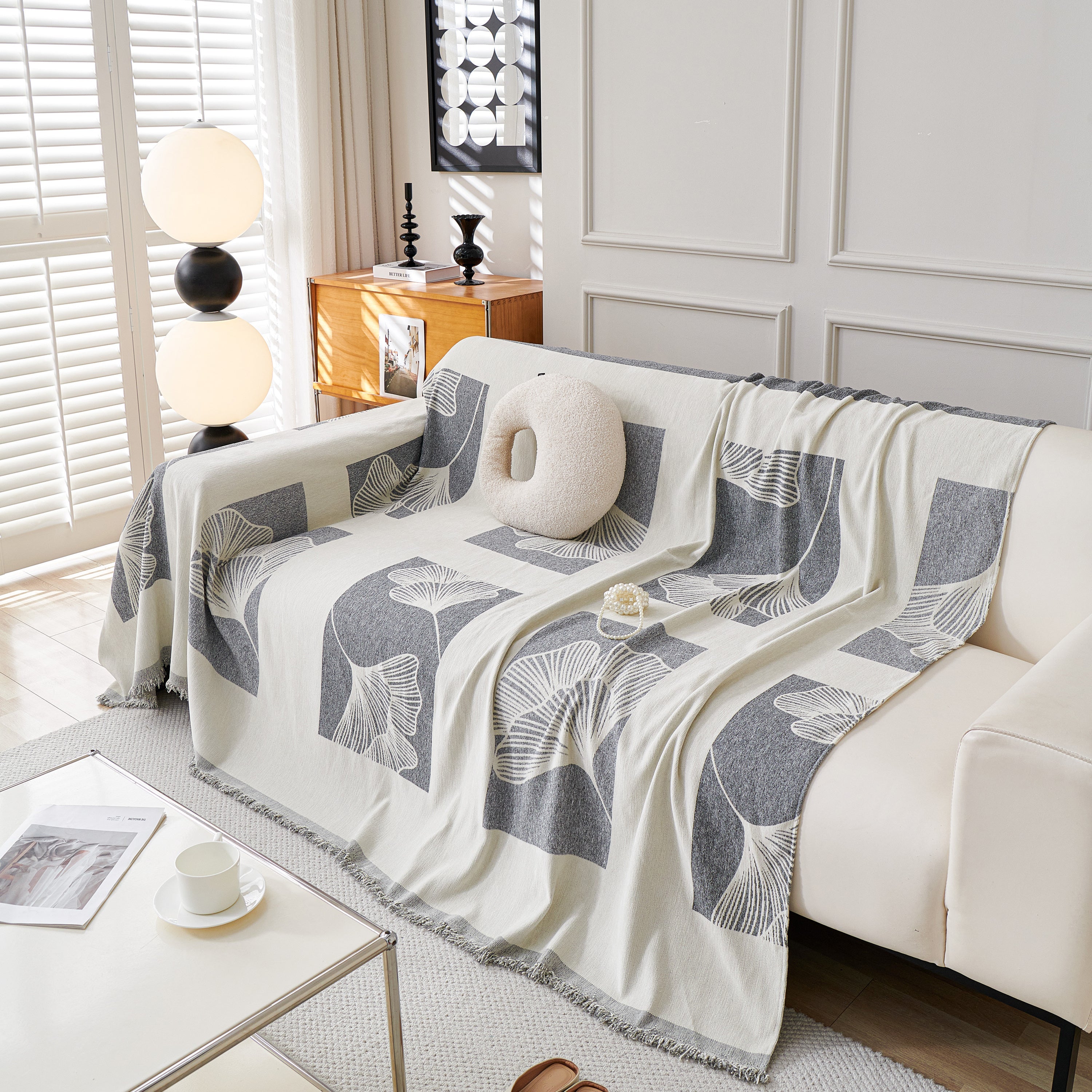 Reversible Ginkgo Leaf Furniture Slipcovers For Sofas Scratch Resistant Sectional Sofa Throw Covers