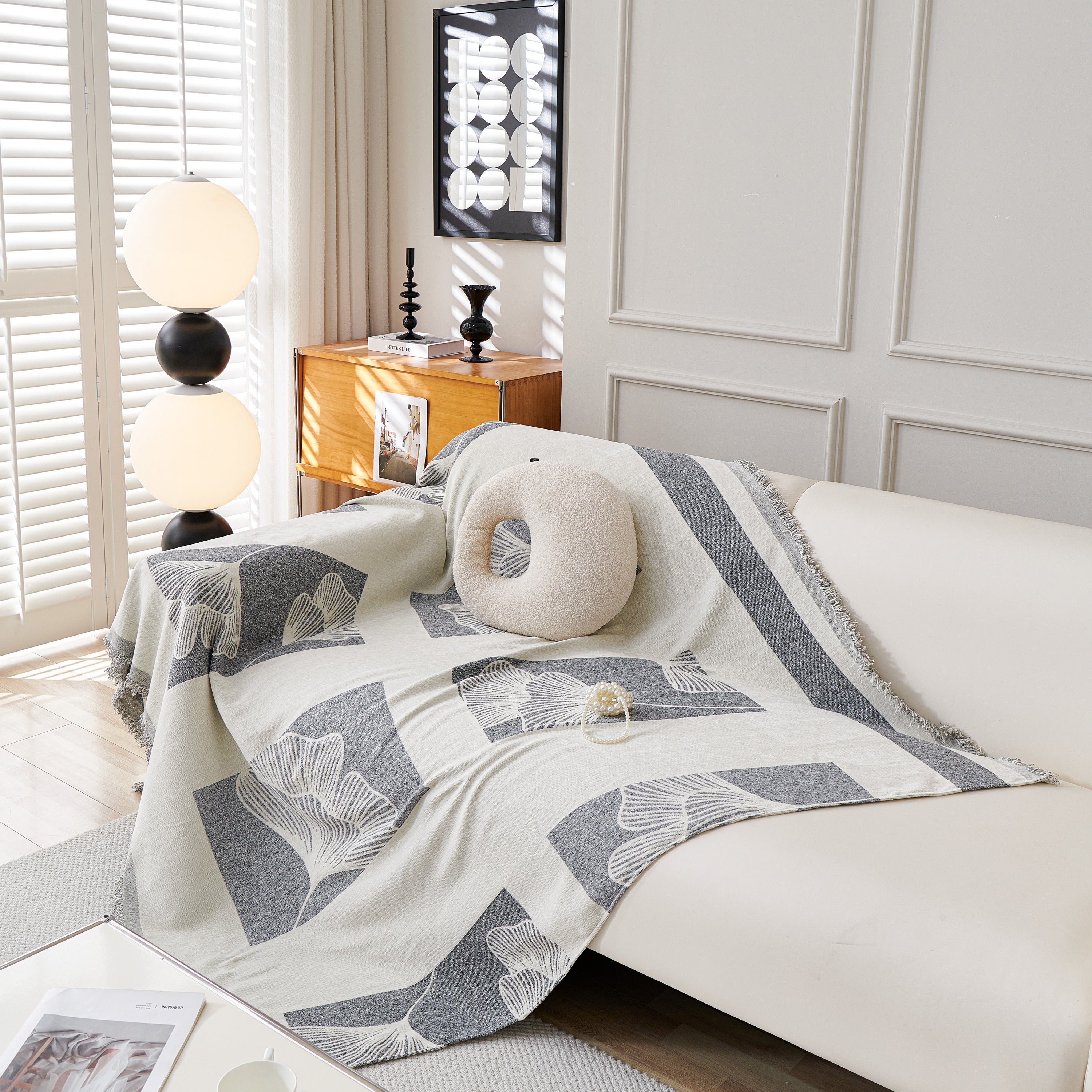 Reversible Ginkgo Leaf Furniture Slipcovers For Sofas Scratch Resistant Sectional Sofa Throw Covers