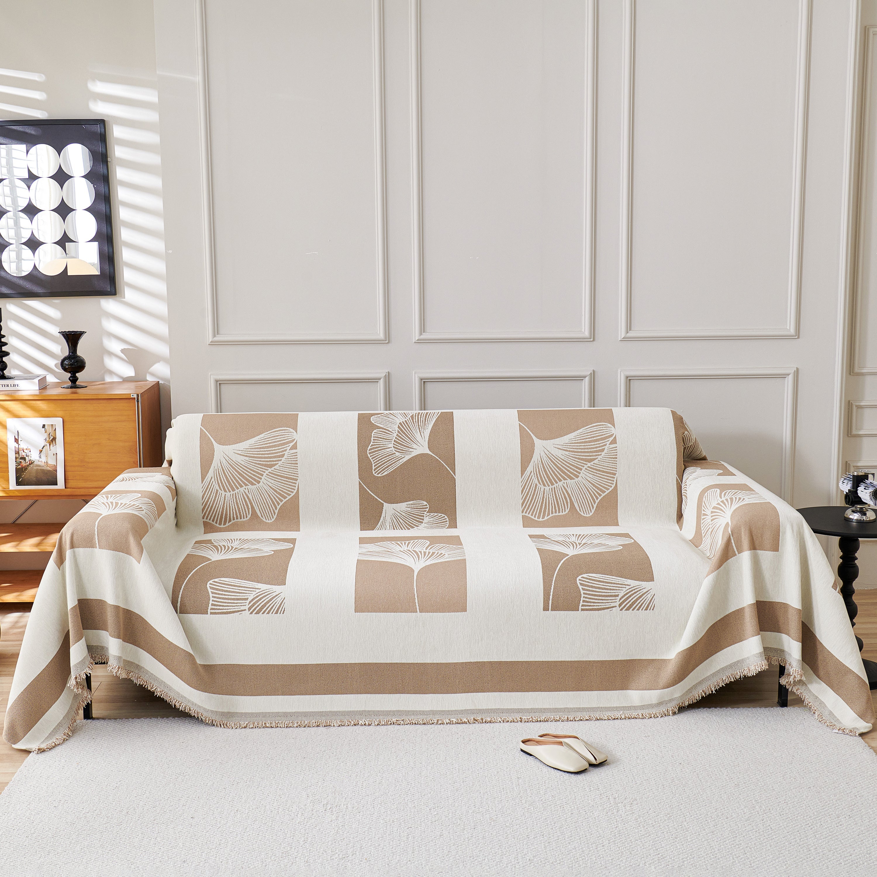 Reversible Ginkgo Leaf Furniture Slipcovers For Sofas Scratch Resistant Sectional Sofa Throw Covers