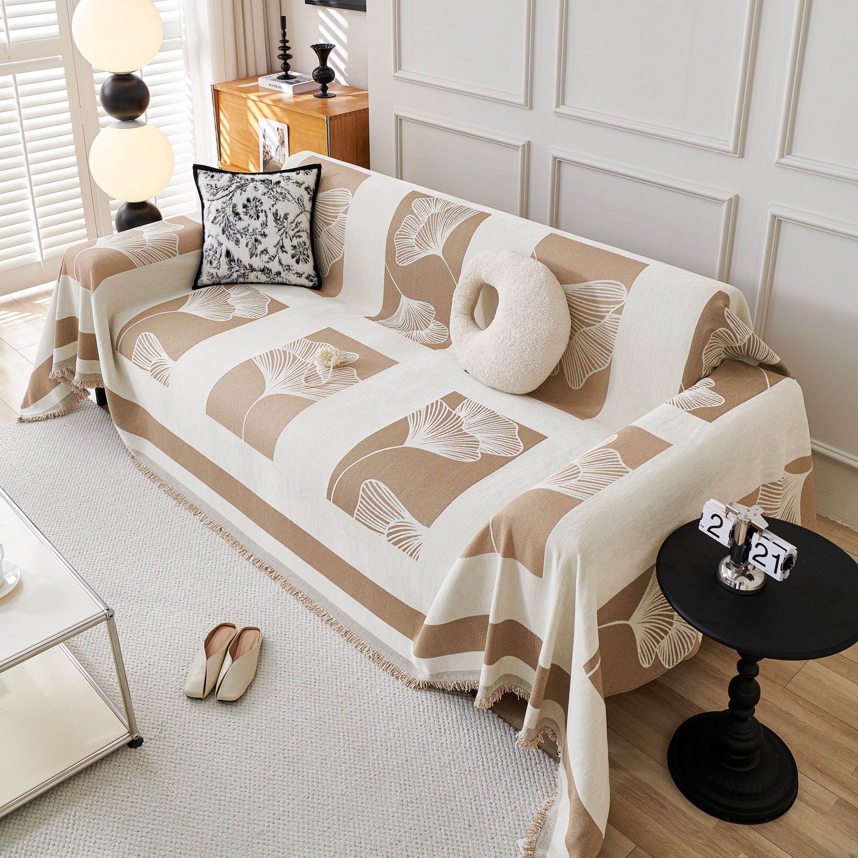 Reversible Ginkgo Leaf Furniture Slipcovers For Sofas Scratch Resistant Sectional Sofa Throw Covers