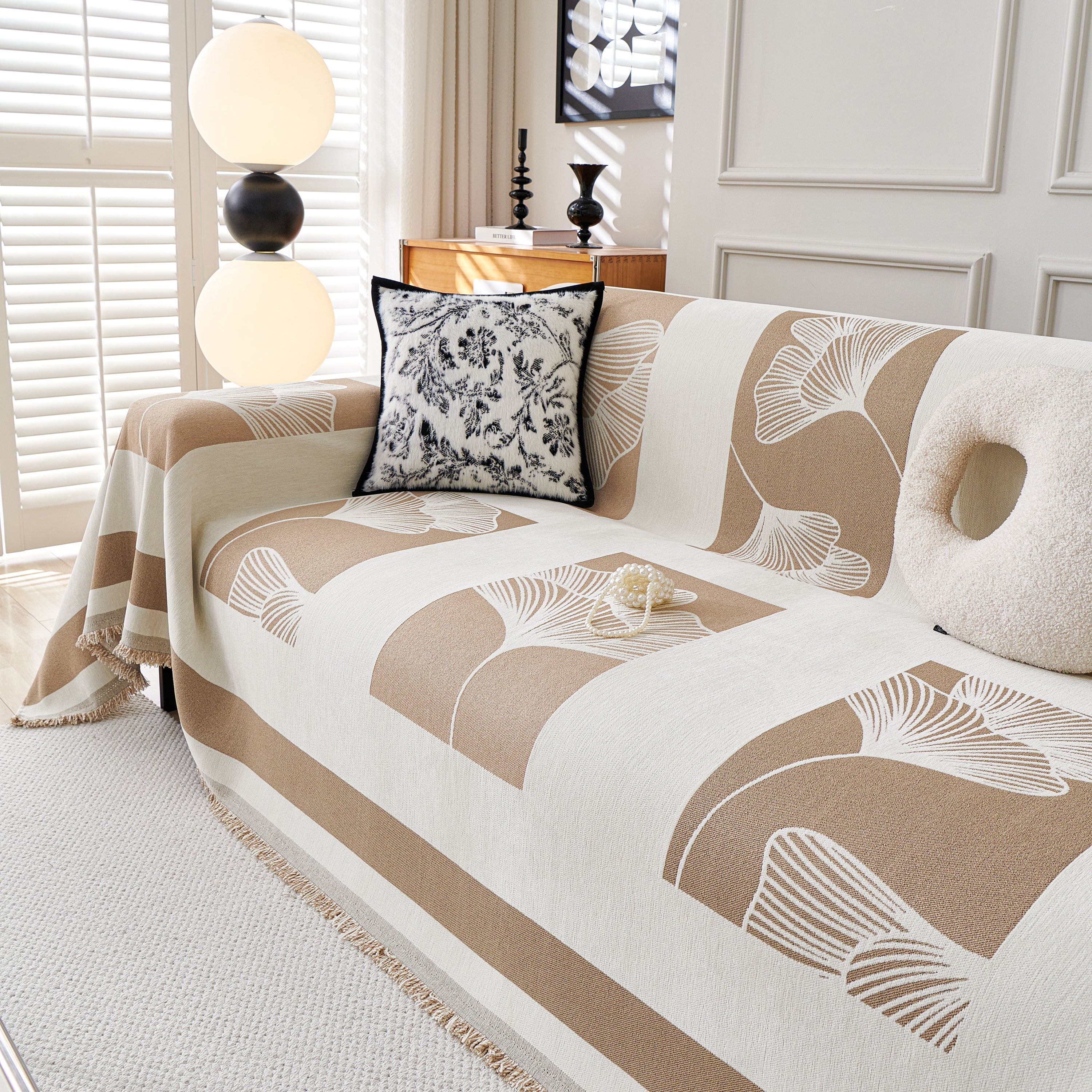 Reversible Ginkgo Leaf Furniture Slipcovers For Sofas Scratch Resistant Sectional Sofa Throw Covers