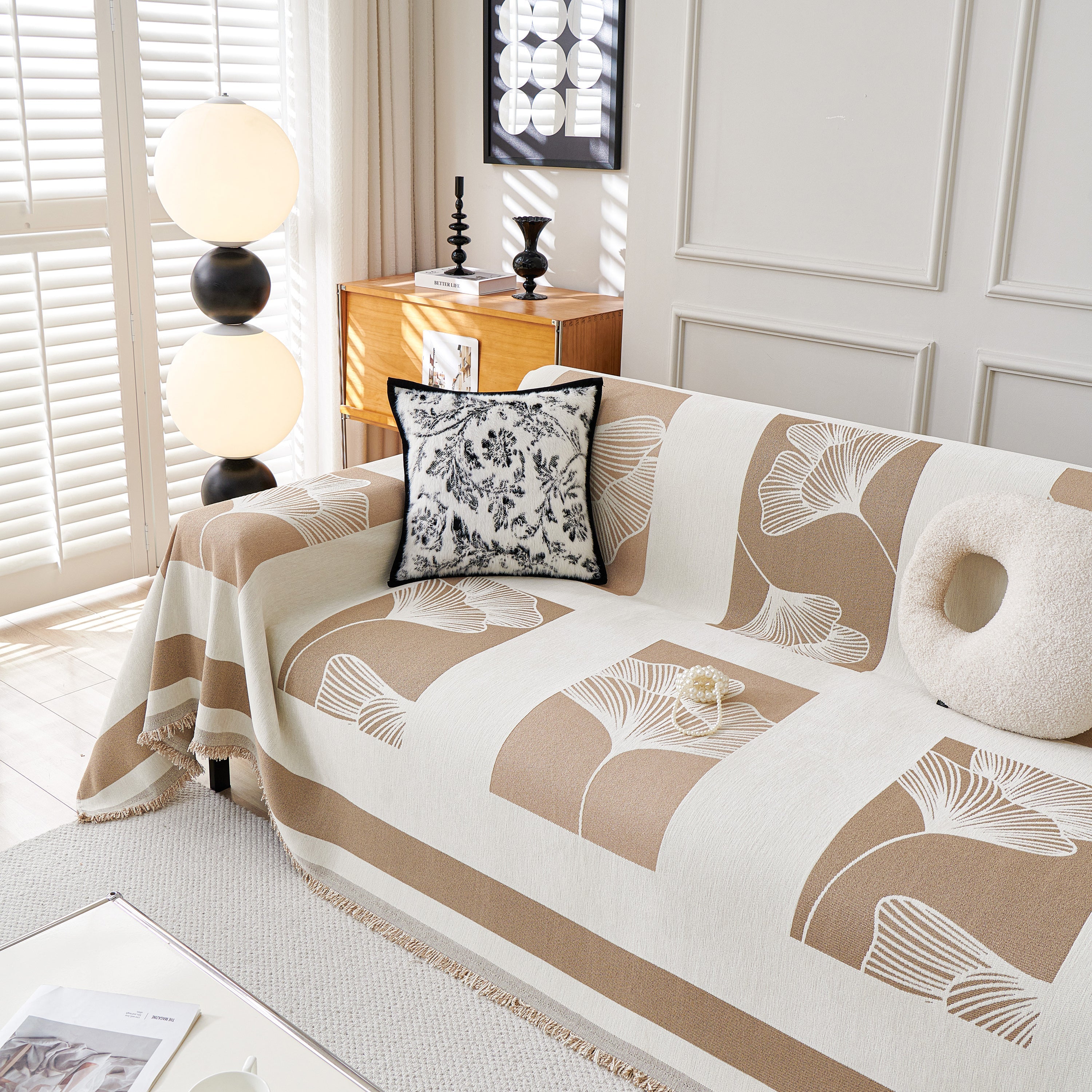 Reversible Ginkgo Leaf Furniture Slipcovers For Sofas Scratch Resistant Sectional Sofa Throw Covers