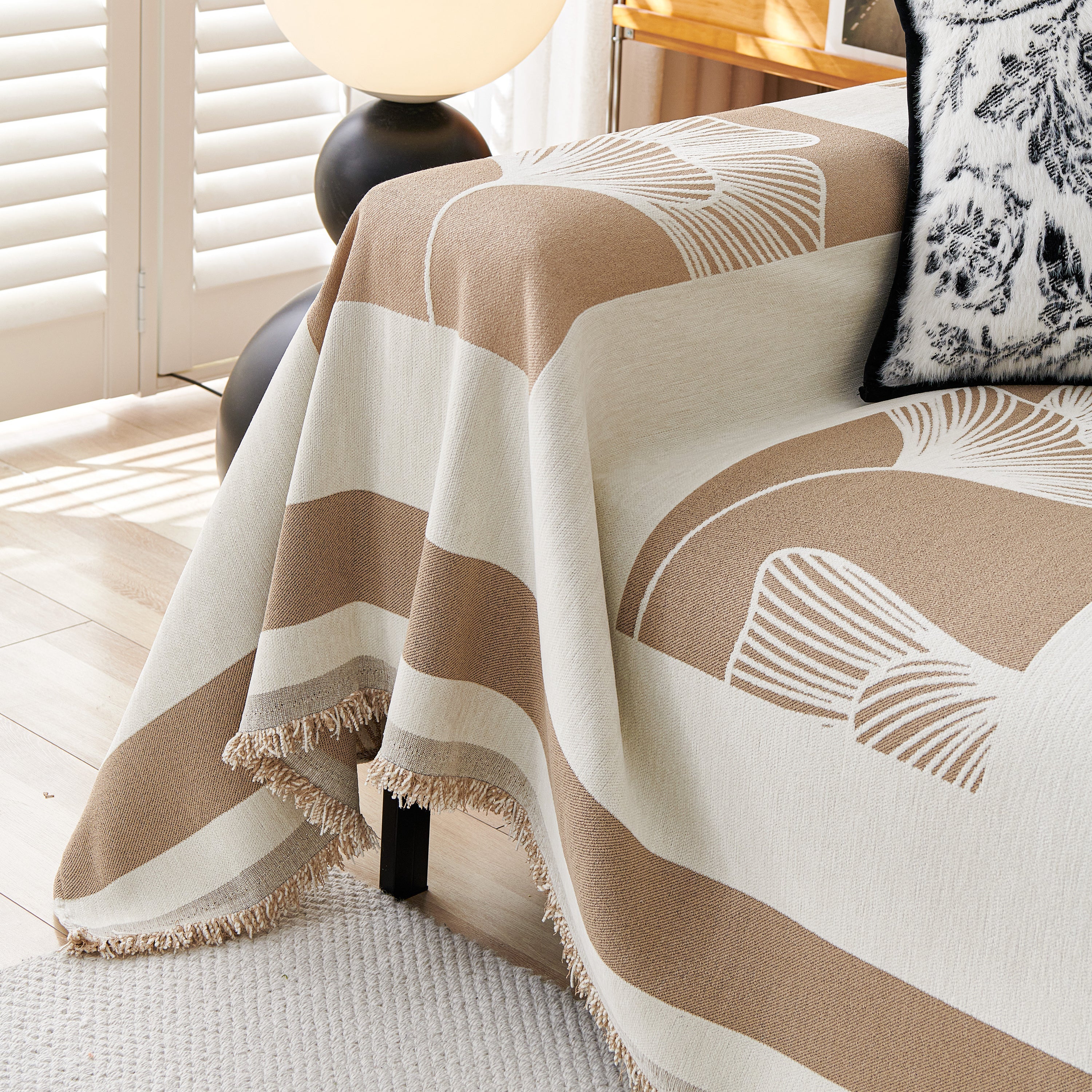 Reversible Ginkgo Leaf Furniture Slipcovers For Sofas Scratch Resistant Sectional Sofa Throw Covers