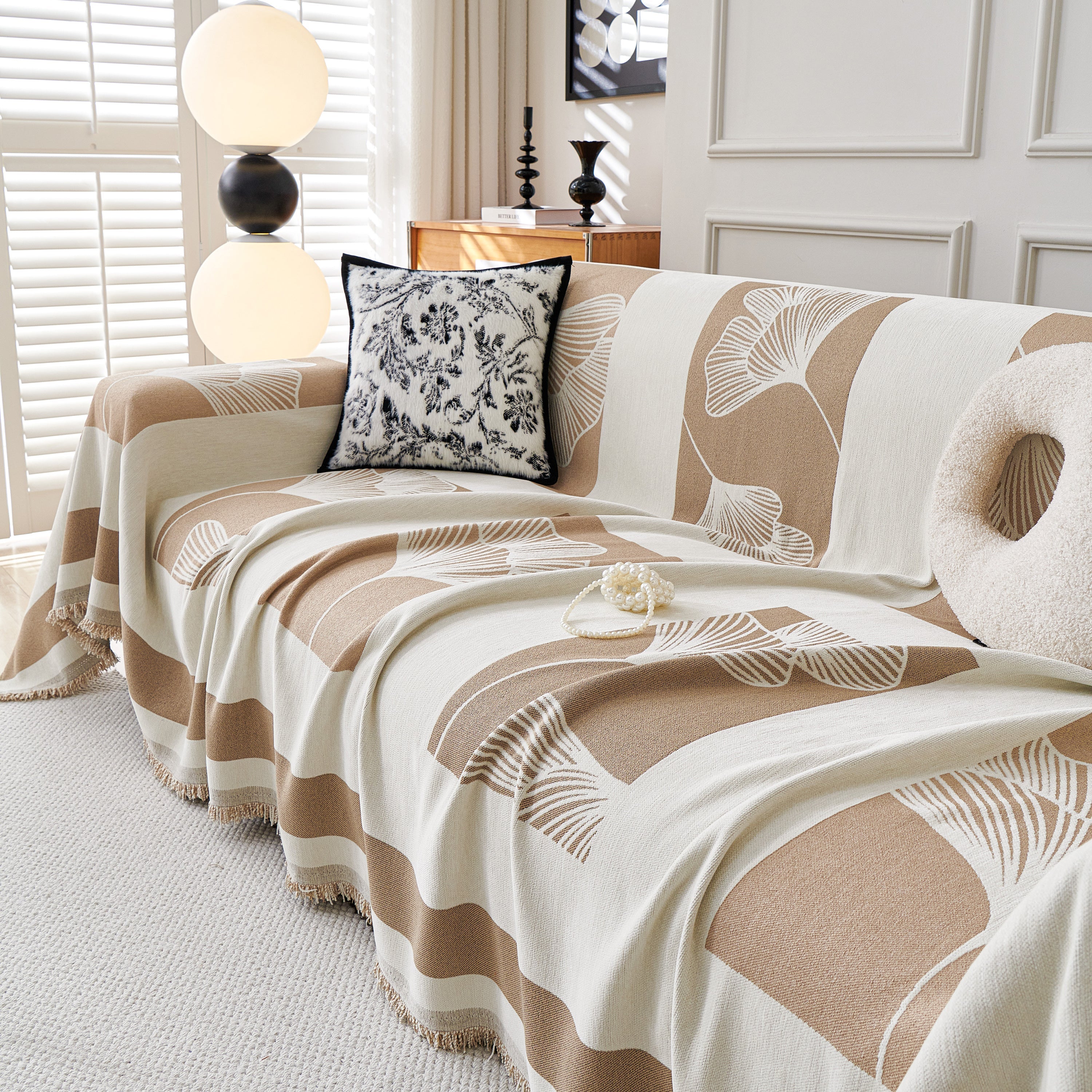 Reversible Ginkgo Leaf Furniture Slipcovers For Sofas Scratch Resistant Sectional Sofa Throw Covers