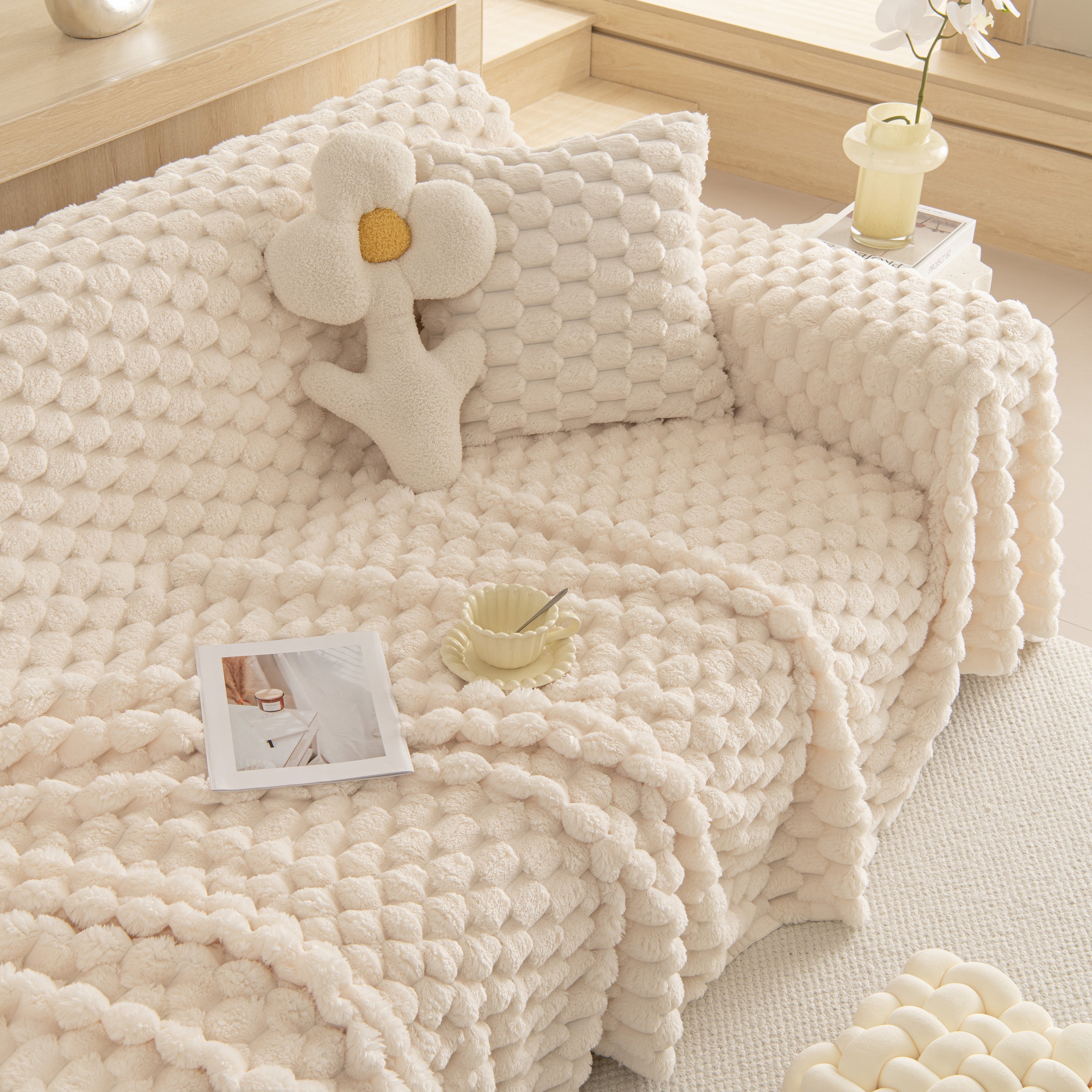 Thick Plush Faux Fur Couch Cover Blanket Warm Fuzzy Blanket Couch Protector For Winter
