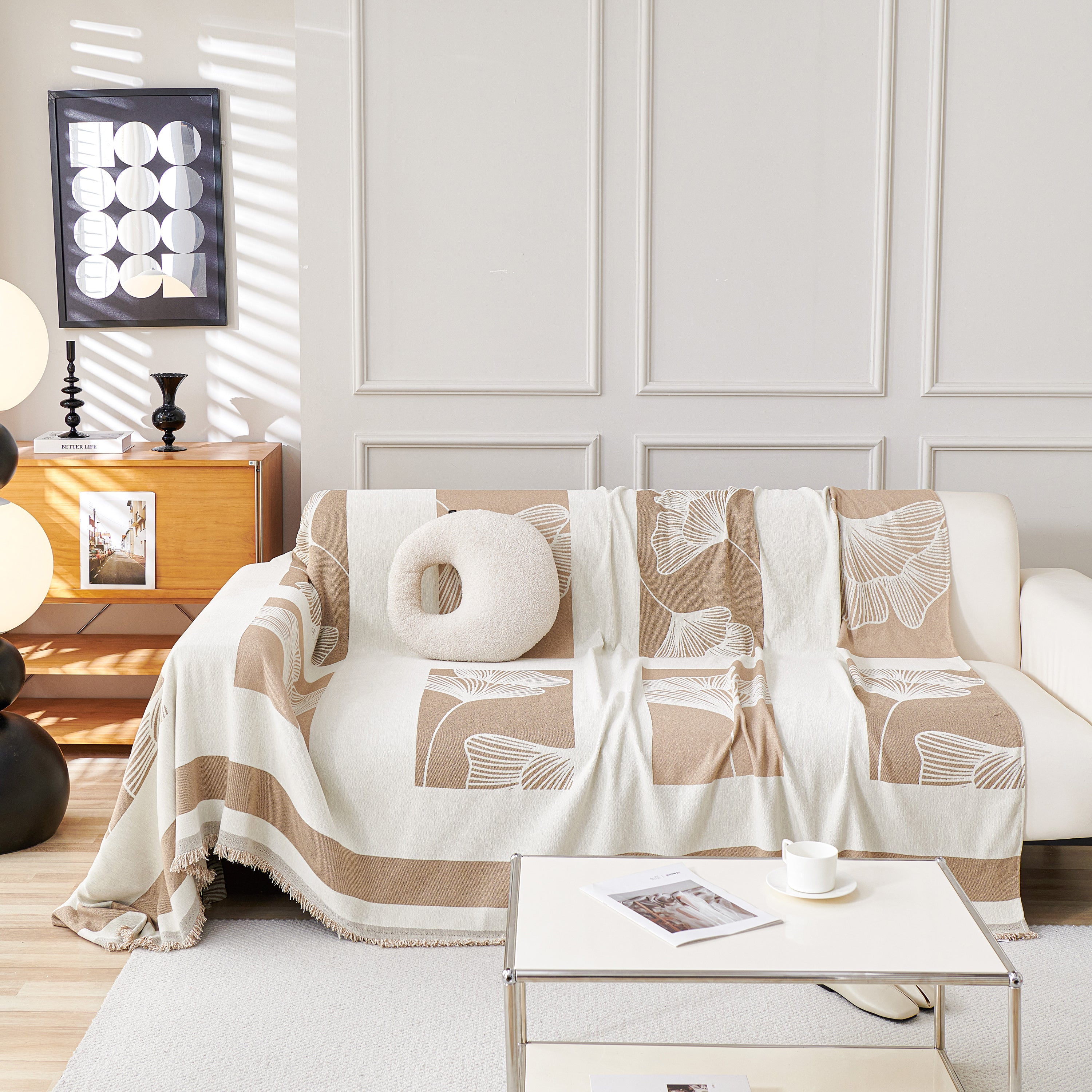 Reversible Ginkgo Leaf Furniture Slipcovers For Sofas Scratch Resistant Sectional Sofa Throw Covers