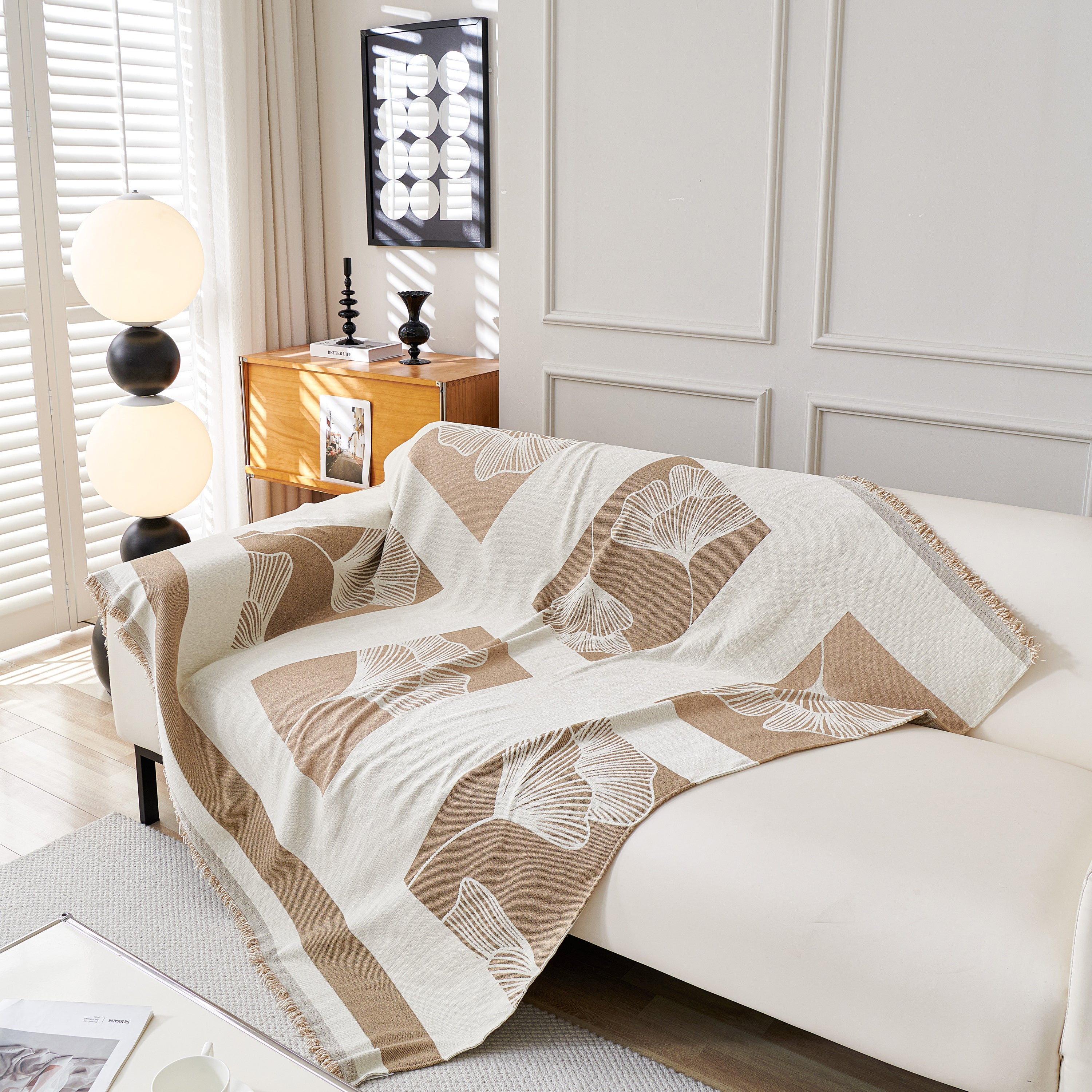 Reversible Ginkgo Leaf Furniture Slipcovers For Sofas Scratch Resistant Sectional Sofa Throw Covers