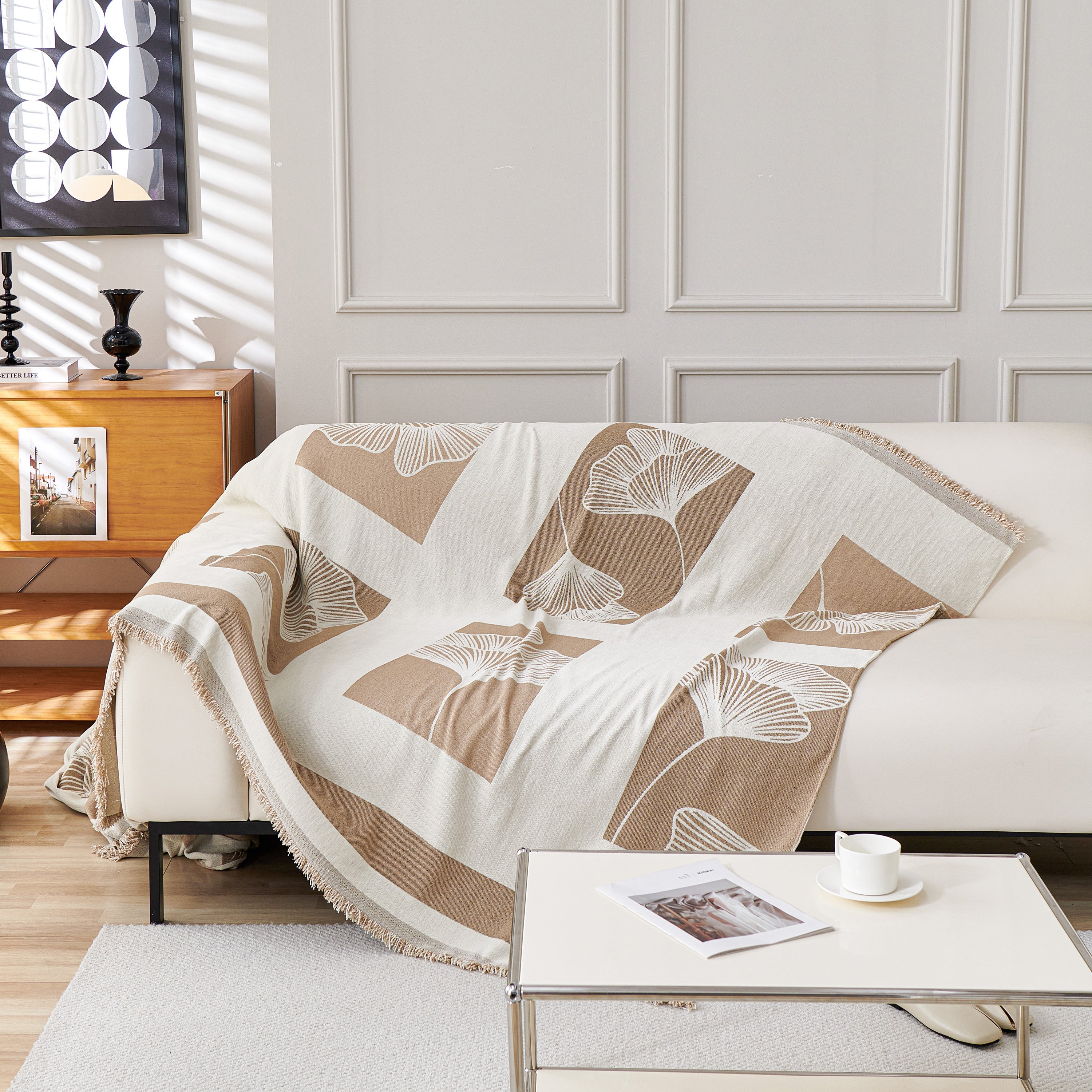 Reversible Ginkgo Leaf Furniture Slipcovers For Sofas Scratch Resistant Sectional Sofa Throw Covers