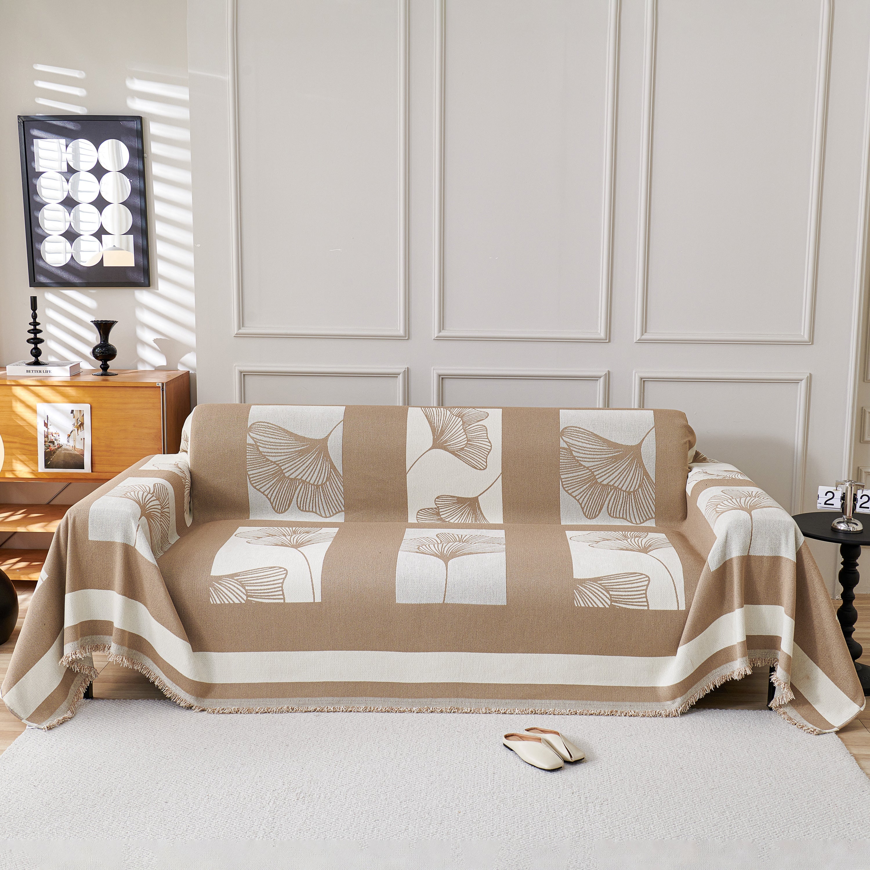 Reversible Ginkgo Leaf Furniture Slipcovers For Sofas Scratch Resistant Sectional Sofa Throw Covers