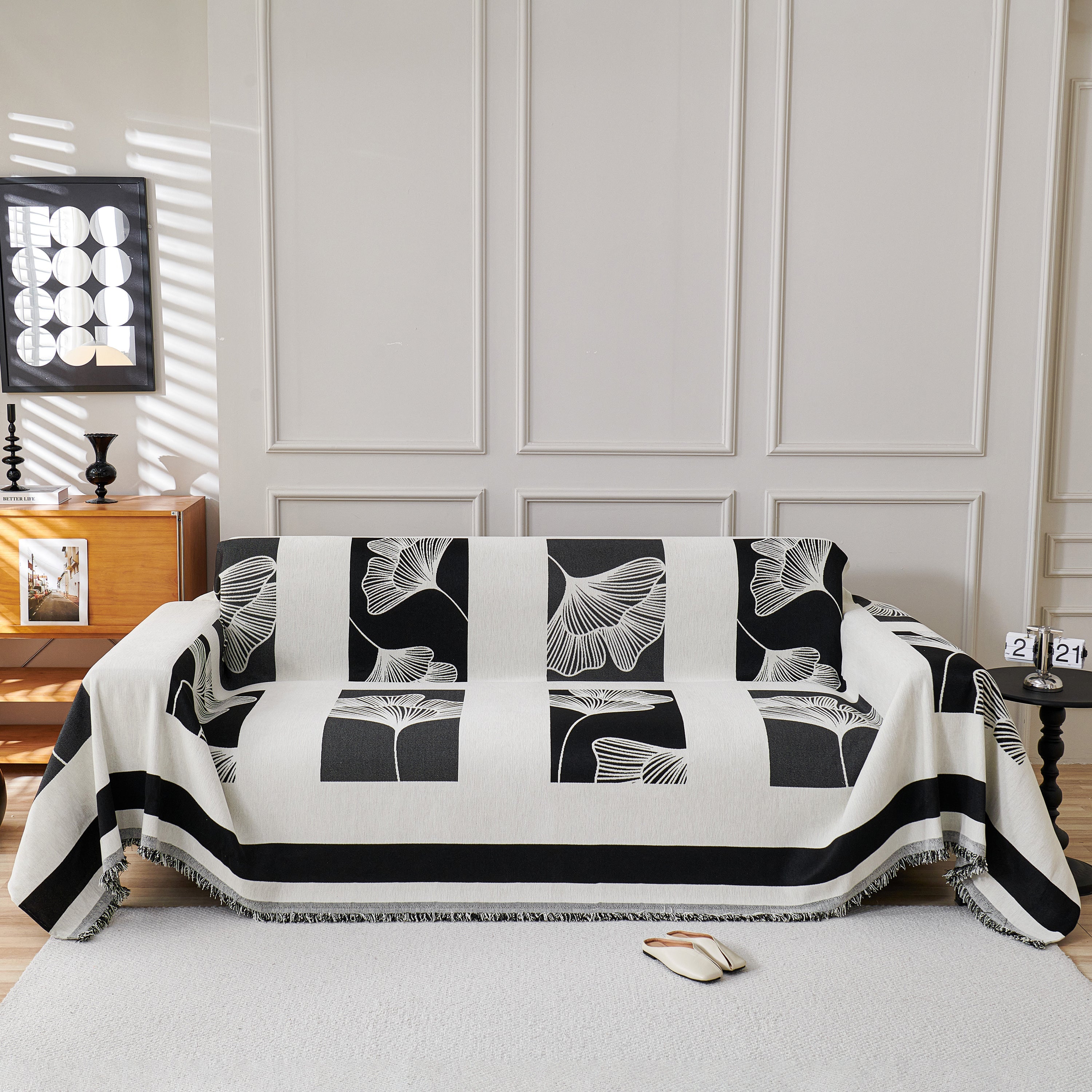 Reversible Ginkgo Leaf Furniture Slipcovers For Sofas Scratch Resistant Sectional Sofa Throw Covers