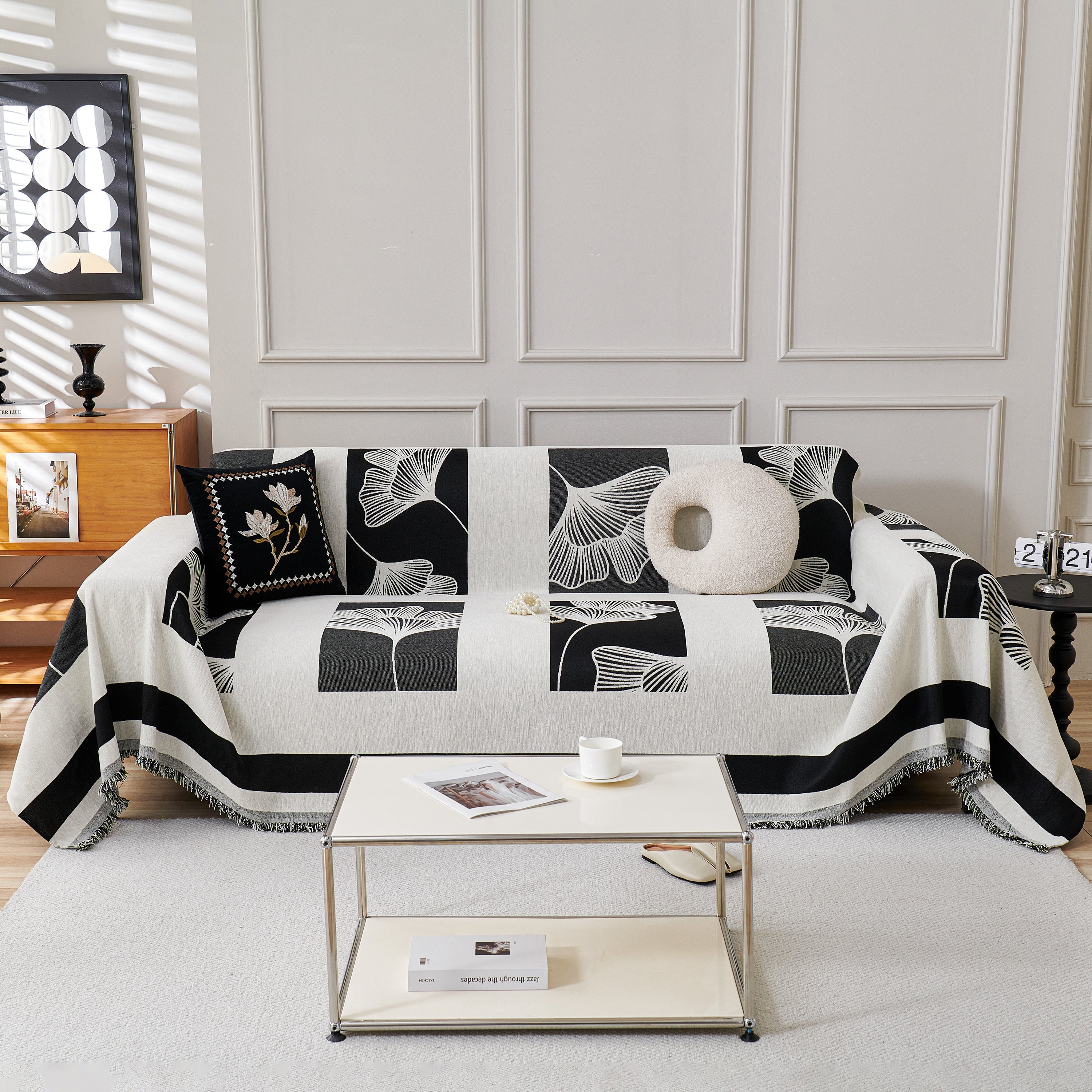 Reversible Ginkgo Leaf Furniture Slipcovers For Sofas Scratch Resistant Sectional Sofa Throw Covers