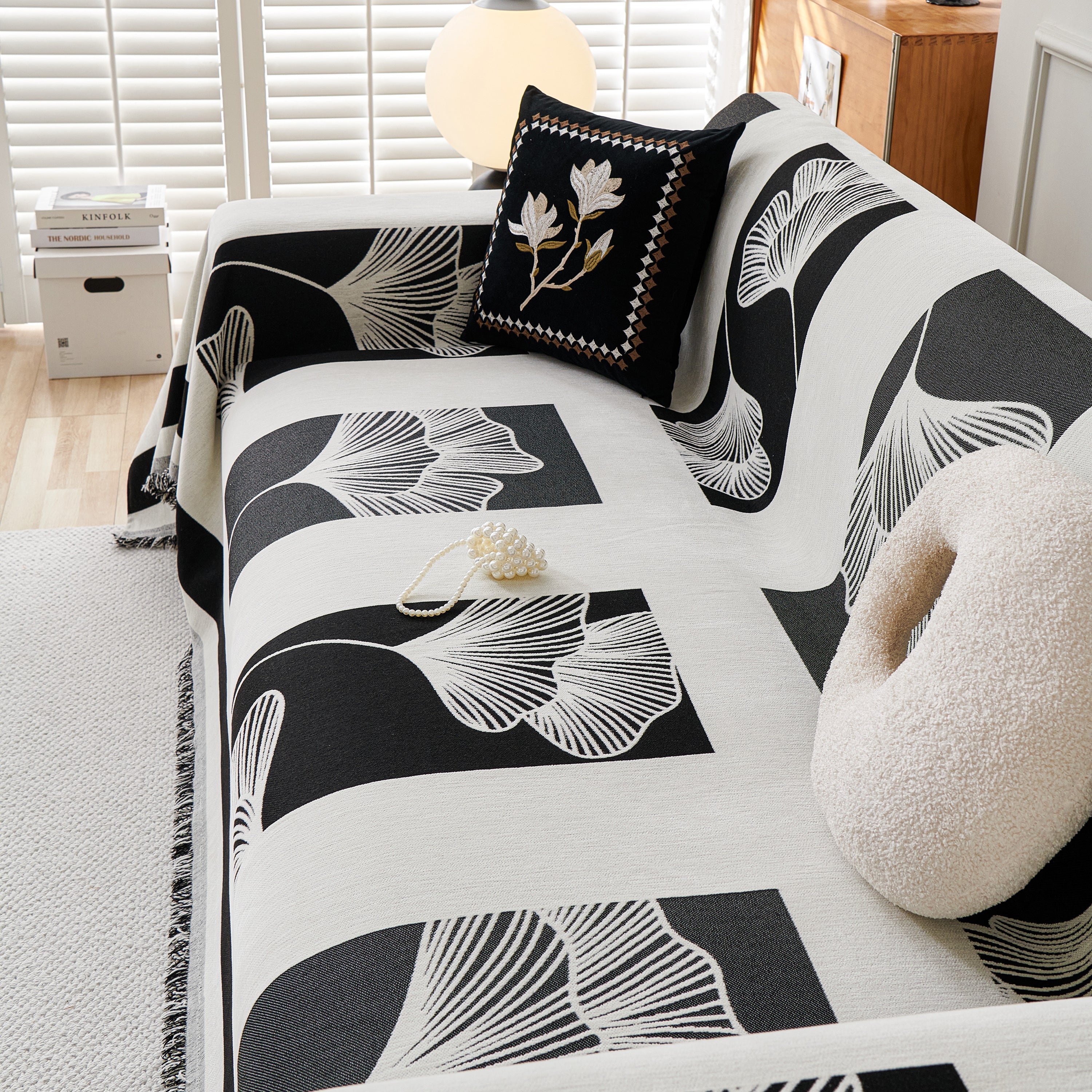 Reversible Ginkgo Leaf Furniture Slipcovers For Sofas Scratch Resistant Sectional Sofa Throw Covers