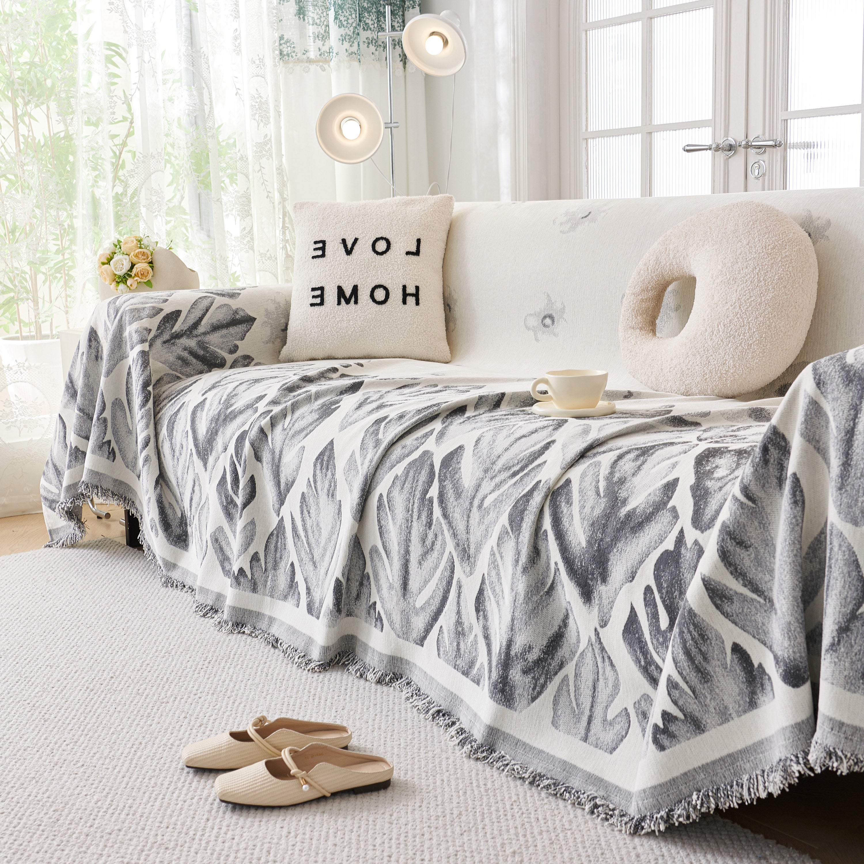 Soft Woven Leaf Couch Blanket, Pet-friendly Sectional Sofa Slipcover For Cats Dogs