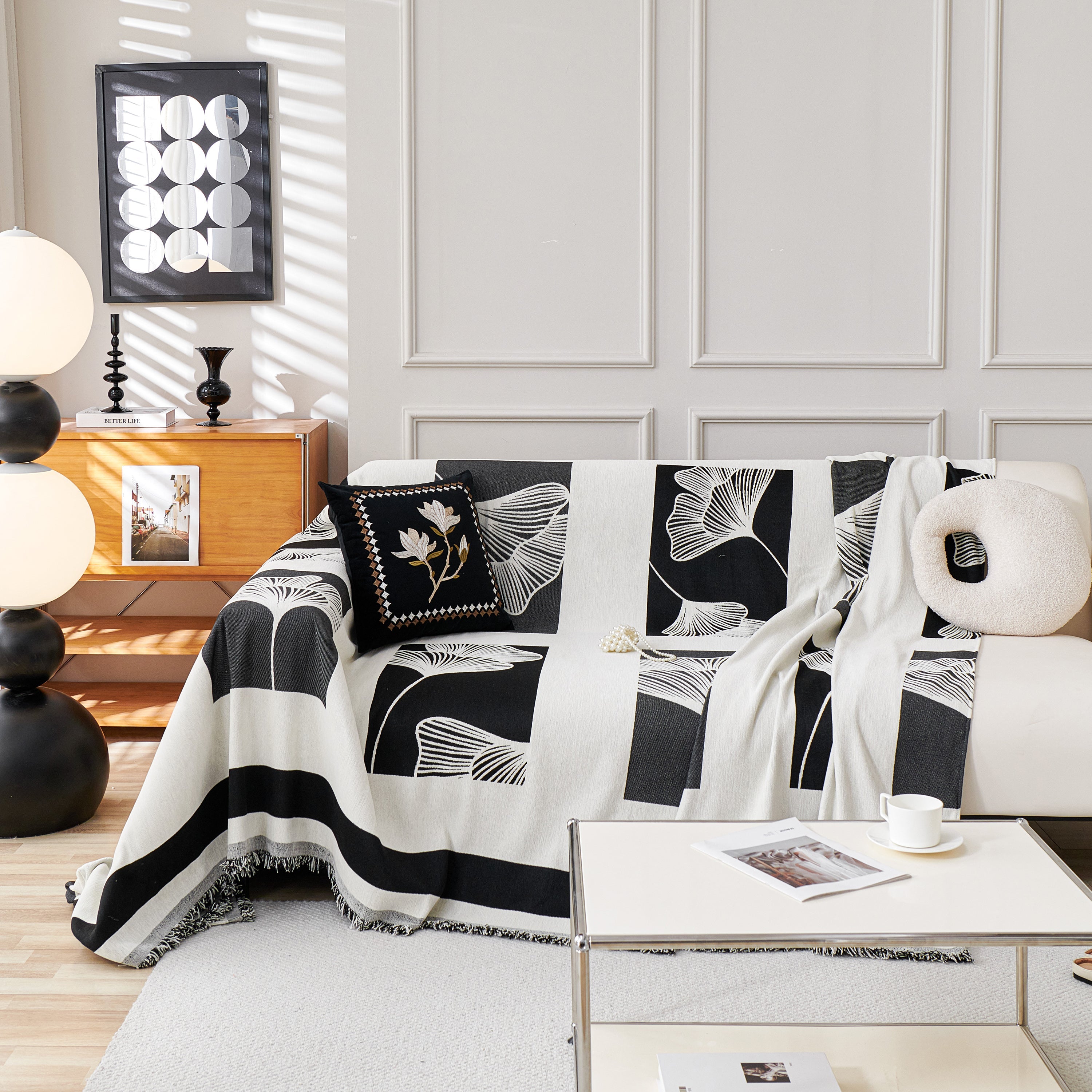 Reversible Ginkgo Leaf Furniture Slipcovers For Sofas Scratch Resistant Sectional Sofa Throw Covers